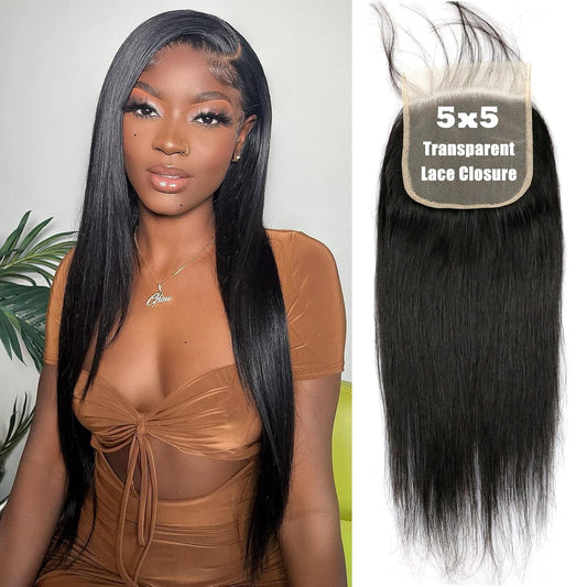 5X5 Closure Straight Closure Invisible Ultra-Thin HD Lace Closure Free Part 12A Brazilian Virgin Human Hair Frontal Closure Pre Plucked with Baby Hair Natural Black (16 Inch)