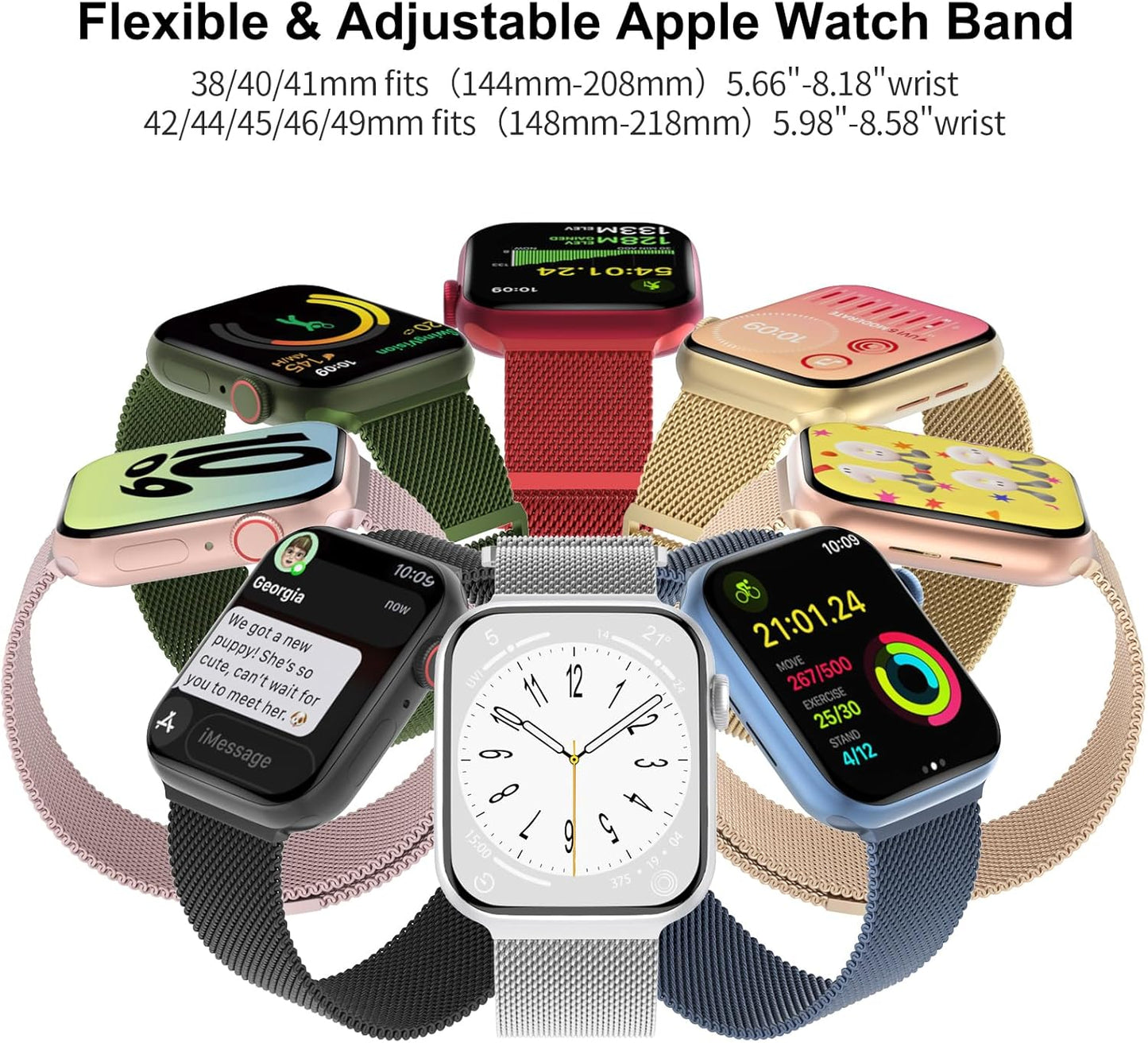 3 Pack Mesh Metal Band Compatible with Apple Watch Band 38Mm 40Mm 41Mm 42Mm 44Mm 45Mm 46Mm 49Mm, Stainless Steel Magnetic Loop Strap for Iwatch Ultra/2 Series 10/9/8/SE/7/6/5/4/3/2/1 Men Women