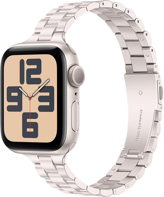 Thin Band for Apple Watch Series 10 42Mm / 9 8 7 41Mm / SE (2Nd Gen) 40Mm Starlight, Women Stainless Steel Bands Replacement Strap for Iwatch SE 6 5 4 3 2 1 40Mm 38Mm