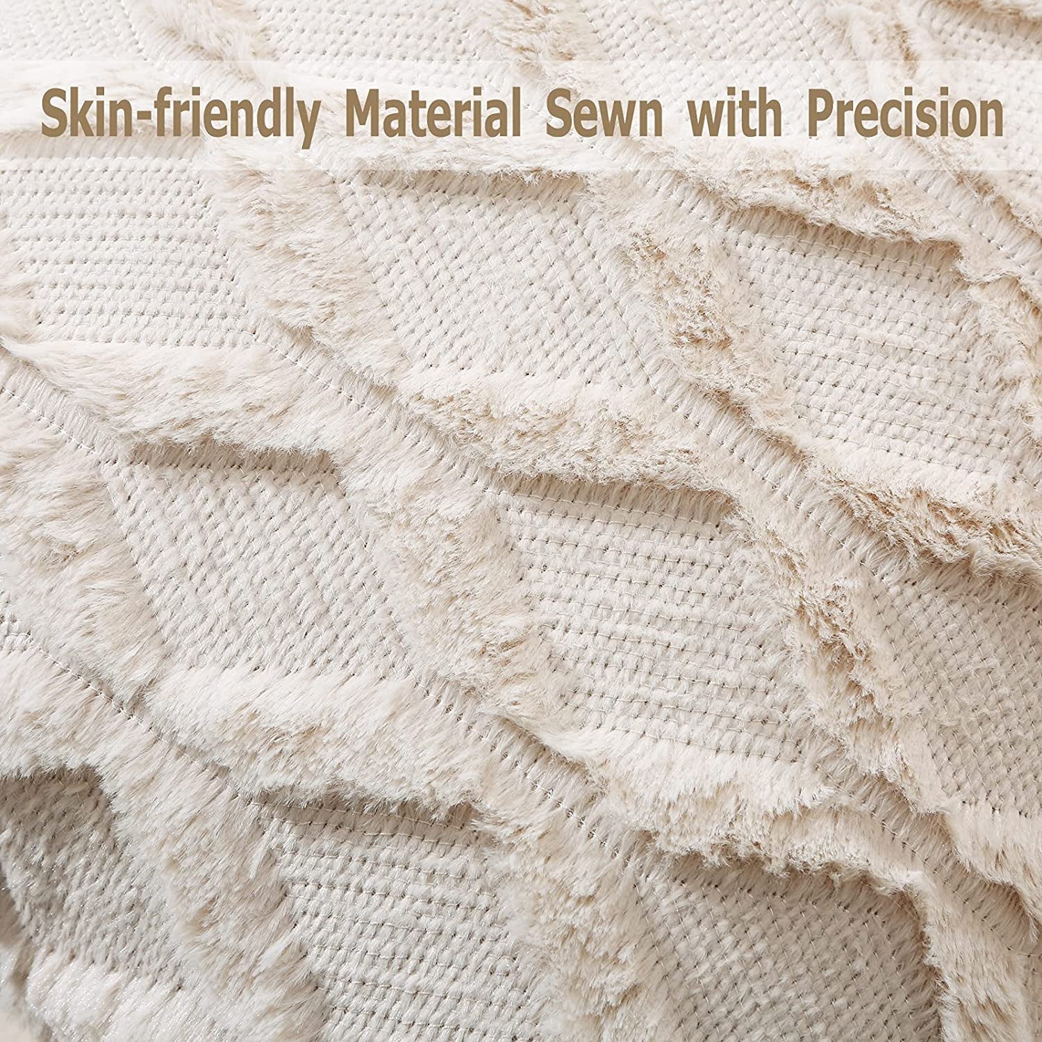 Pack of 2 Faux Wool Throw Pillow Covers 20X20 Inches Decorative Farmhouse Velvet Couch Pillow Case Soft Plush Square Boho Cushion Pillowcase, Embroidery, Geometric, Home, Beige