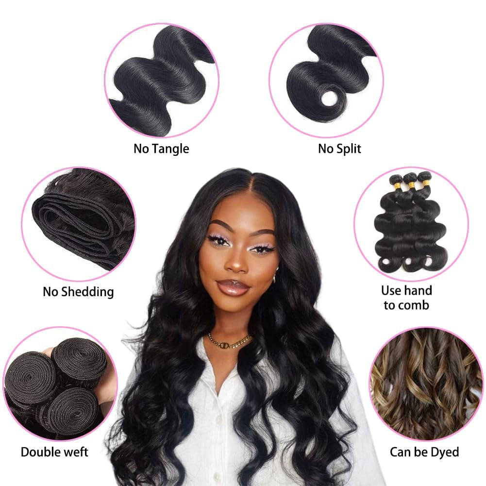 Human Hair Bundles 14 16 18 Inch 3 Bundles Body Wave Bundles Human Hair 12A 100% Unprocessed Brazilian Virgin Human Hair Body Wave Human Hair Bundles Natural Color Human Hair Extensions