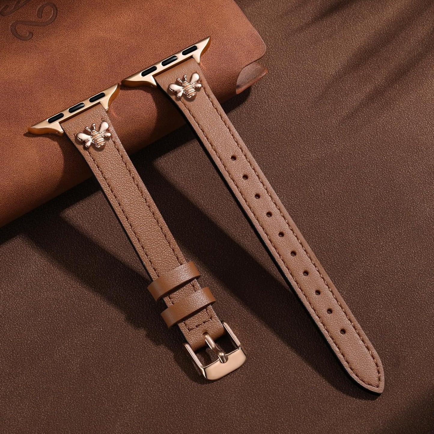 Slim Leather Band Compatible with Apple Watch Bands for Women 40Mm 41Mm 38Mm 42Mm 44Mm 45Mm, Top Grain Genuine Soft Leather Band with Charms for Iwatch Bands Women Series SE 9 8 7 6 5 4 3 2 1