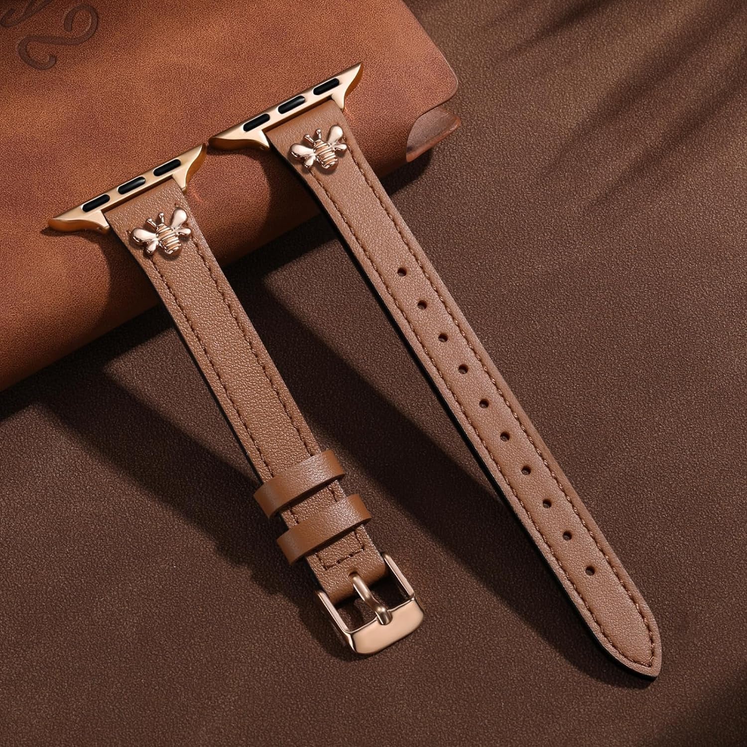 Slim Leather Band Compatible with Apple Watch Bands for Women 40Mm 41Mm 38Mm 42Mm 44Mm 45Mm, Top Grain Genuine Soft Leather Band with Charms for Iwatch Bands Women Series SE 9 8 7 6 5 4 3 2 1