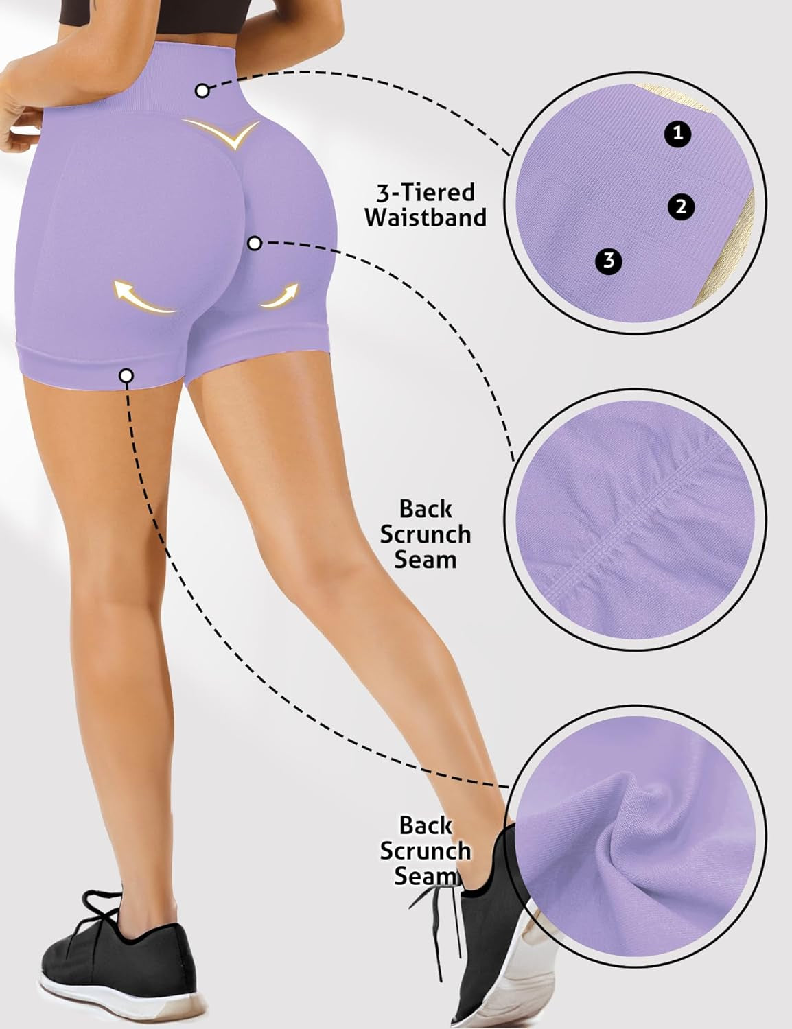 Gym Shorts Women, Seamless Yoga Workout Shorts, High-Waisted Scrunch Butt Booty Lifting Athletic Running Shorts