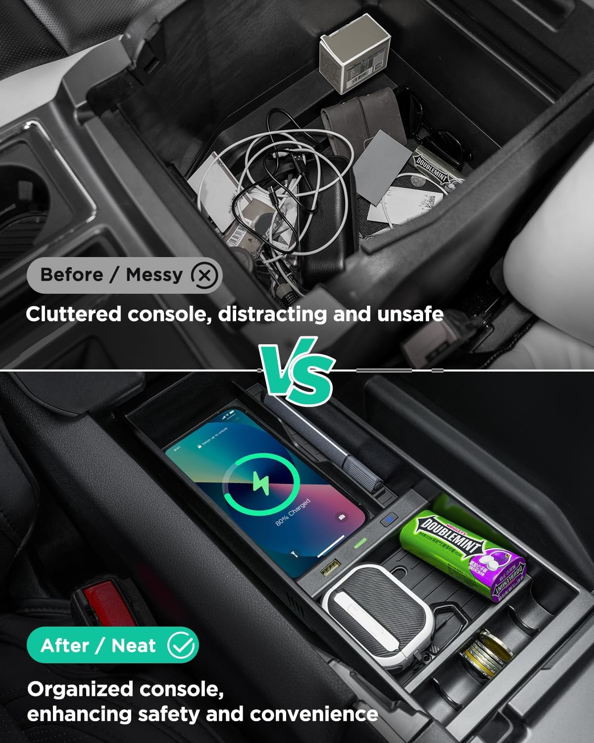 ® for Ford F150 Wireless Charger 2009-2024, Center Console Organizer Box for F-150, OEM Truck Accessory for F150 2024 2023 2022 2021 2020 2019 2018 2017 2016 2015 2014 2013 2012 2011 2010 2009 TRUCK DRIVER