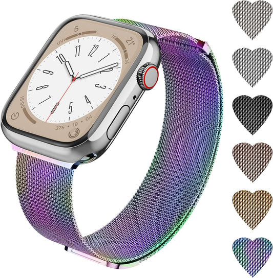 Magnetic Loop Band Compatible with Apple Watch S9/8/7/6/5/4/3 38/40/41/42/44/45/49Mm, Ultra 1/2 49MM, Classy Stainless Steel Metal Mesh Strap Fit Iwatch SE, Women Men
