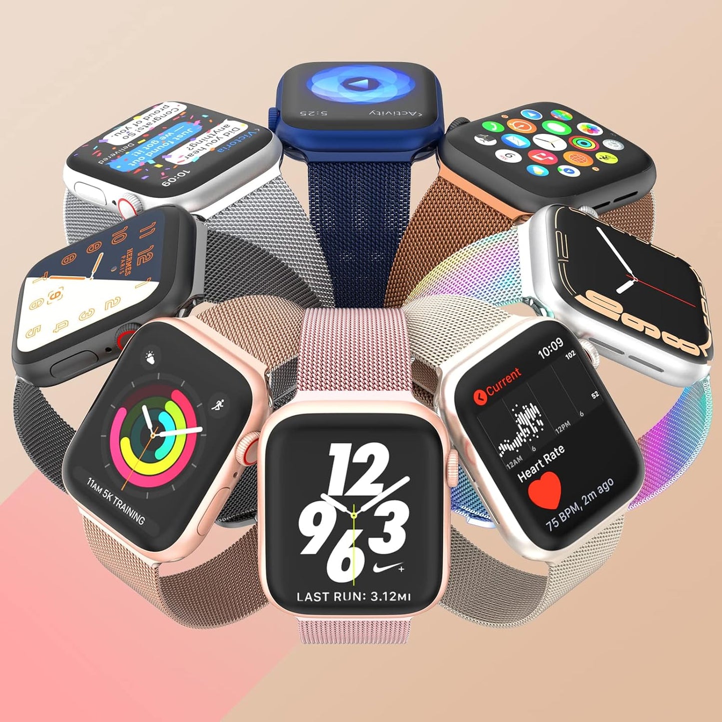 Compatible with Apple Watch Band Ultra/Ultra 2, SE, Series 9 8 7 6 5 4 3 2 1 38Mm 40Mm 41Mm 42Mm 44Mm 45Mm 49Mm Women and Men, Stainless Steel Mesh Loop Magnetic Clasp for Iwatch Bands