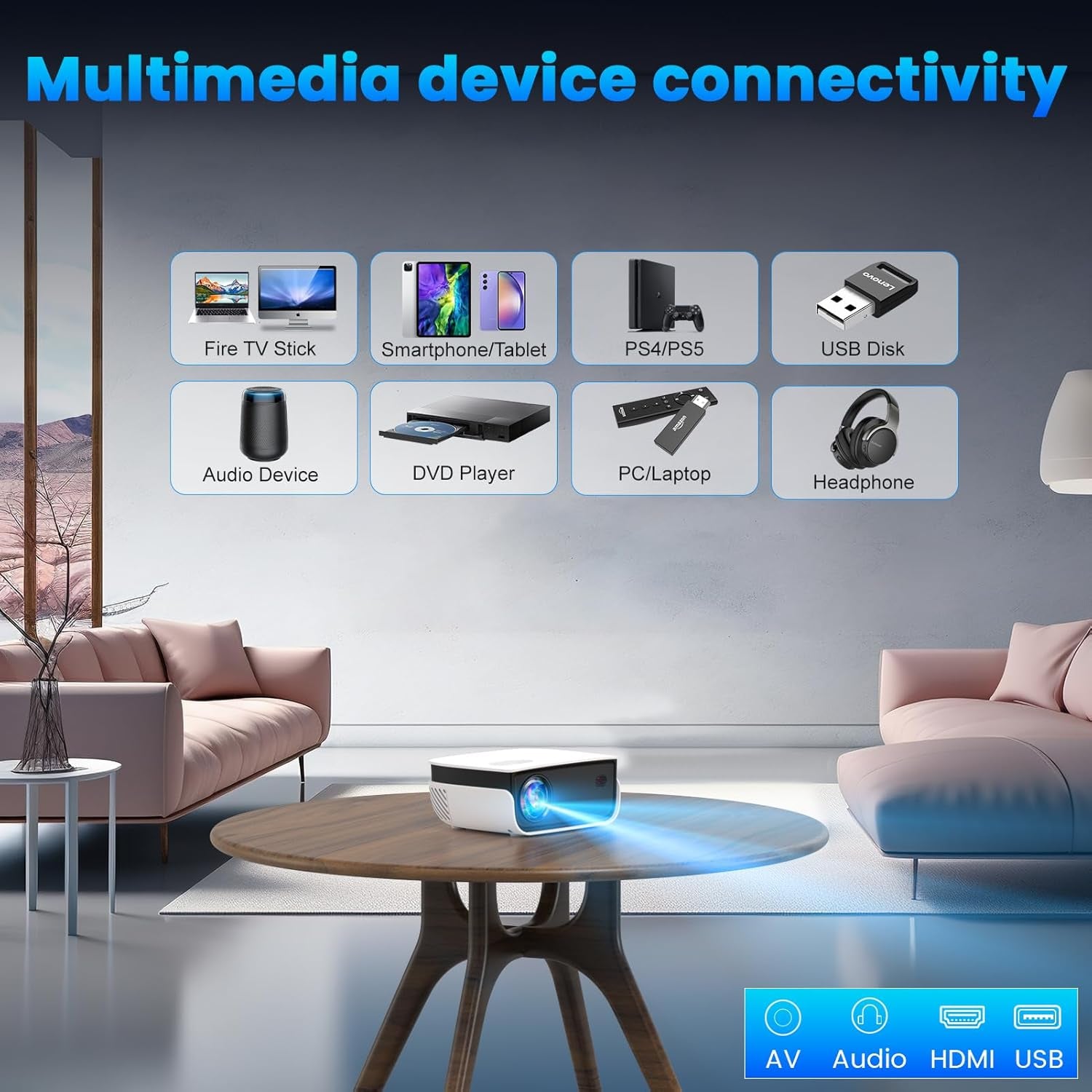 Outdoor Projector, Mini Projector for Home Theater, 1080P and 240" Supported Movie Projector 7500 L Portable Home Video Projector Compatible with Smartphone/Tv Stick/Ps4/Pc/Laptop