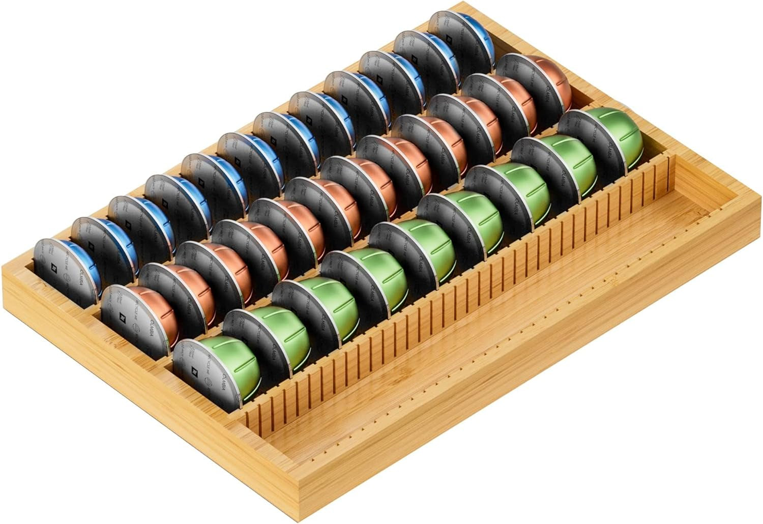Bamboo Coffee Pod Storage Holder Drawer Insert for Counter Compatible Nespresso Vertuo Vertuoline Capsules for Kitchen, Home, Office, Coffee Station