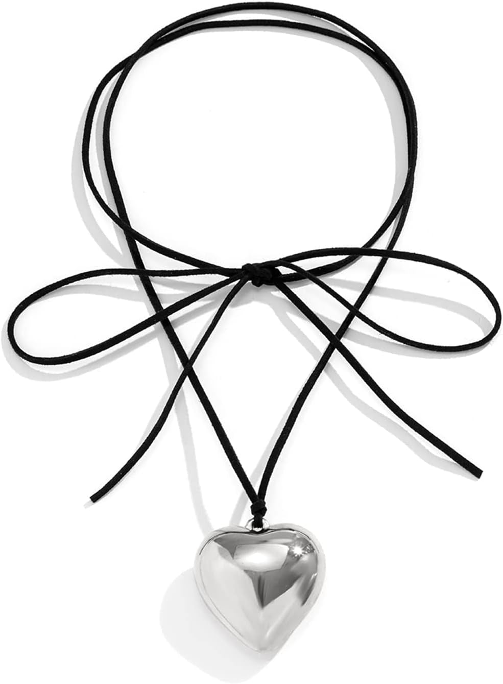 Chunky Puffy Heart Choker Necklace - Big Heart Pendant Adjustable Velvet Chain Heart Necklaces for Women Y2K Trendy Jewelry Accessories