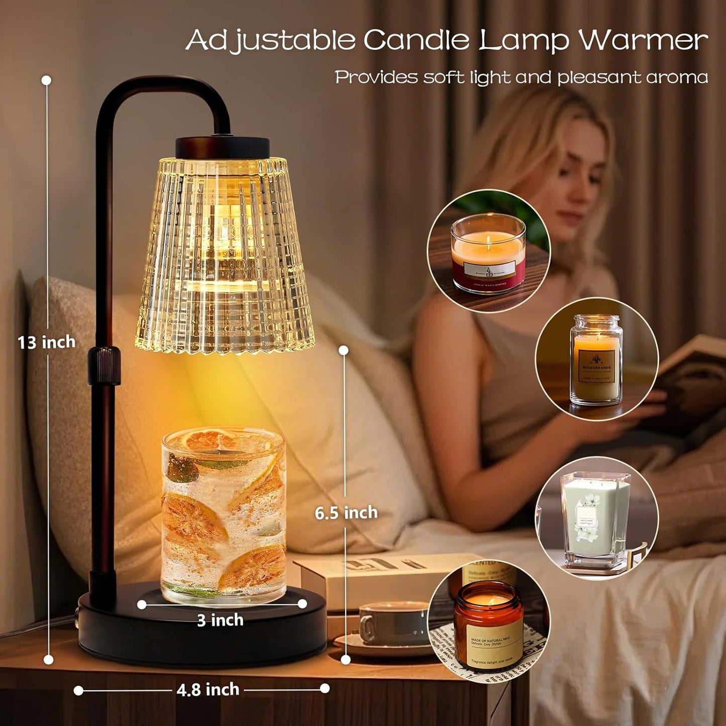 Adjustable Candle Warmer Lamp with Timer: 3 Timing Mode, 35W Safety Anti-Scalding, 4 Level Dimming Guard the Romantic Night - Wax Warmer for Scented Wax for Home Decor Gifts (Transparent)