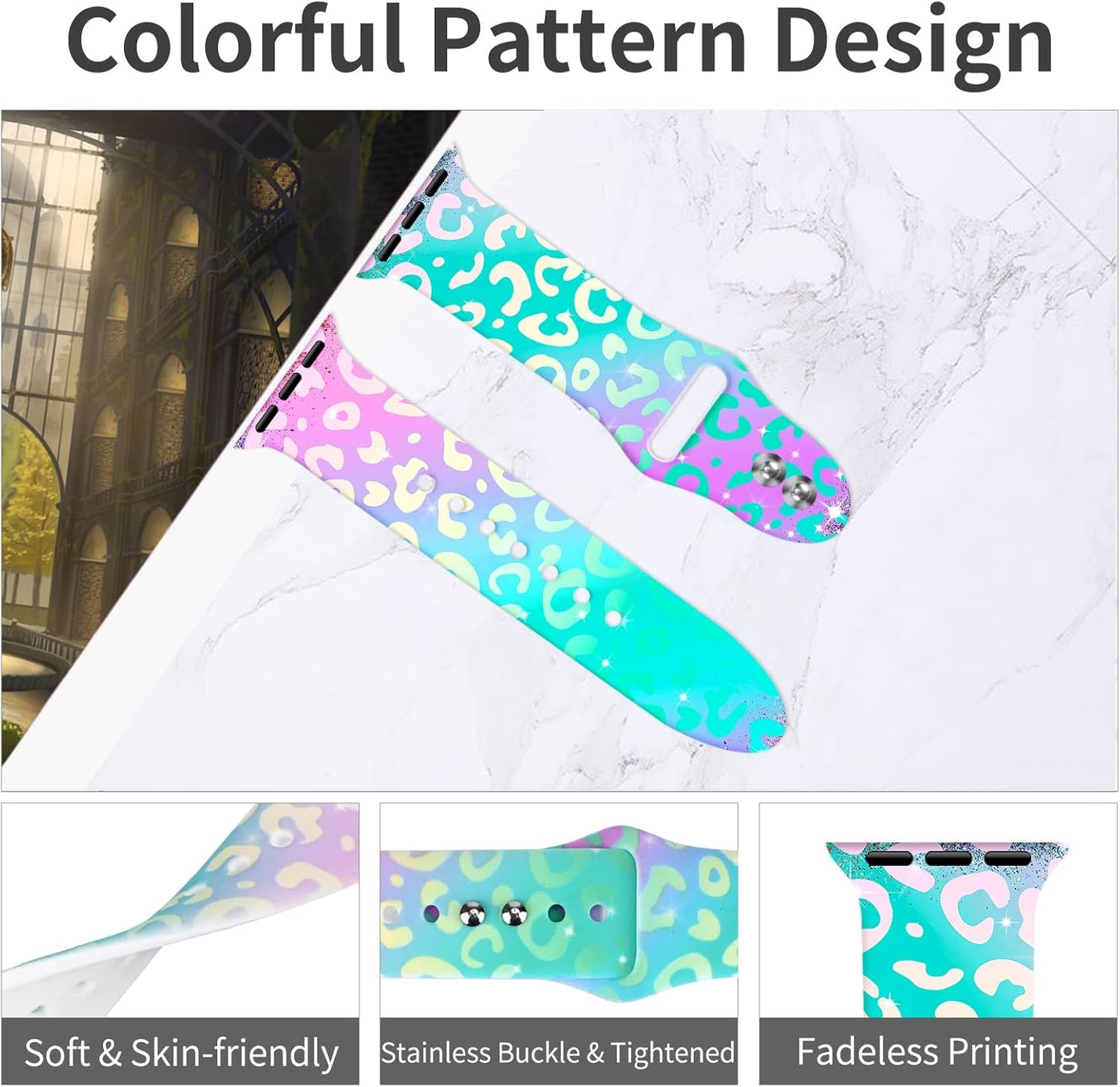 Leopard Print Compatible with Apple Watch Band for Women 42Mm 44Mm 45Mm 49Mm, Cheetah Print Sport Strap for Iwatch Bands Series SE 8 7 6 5 4 3 2 1, Gradient Green Leopard