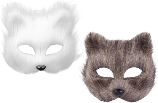 2Pcs Mask Halloween Fox Therian Mask Cosplay Costume Half Face Animal Furry Party Halloween Eye Cat Masks Halloween Costumes