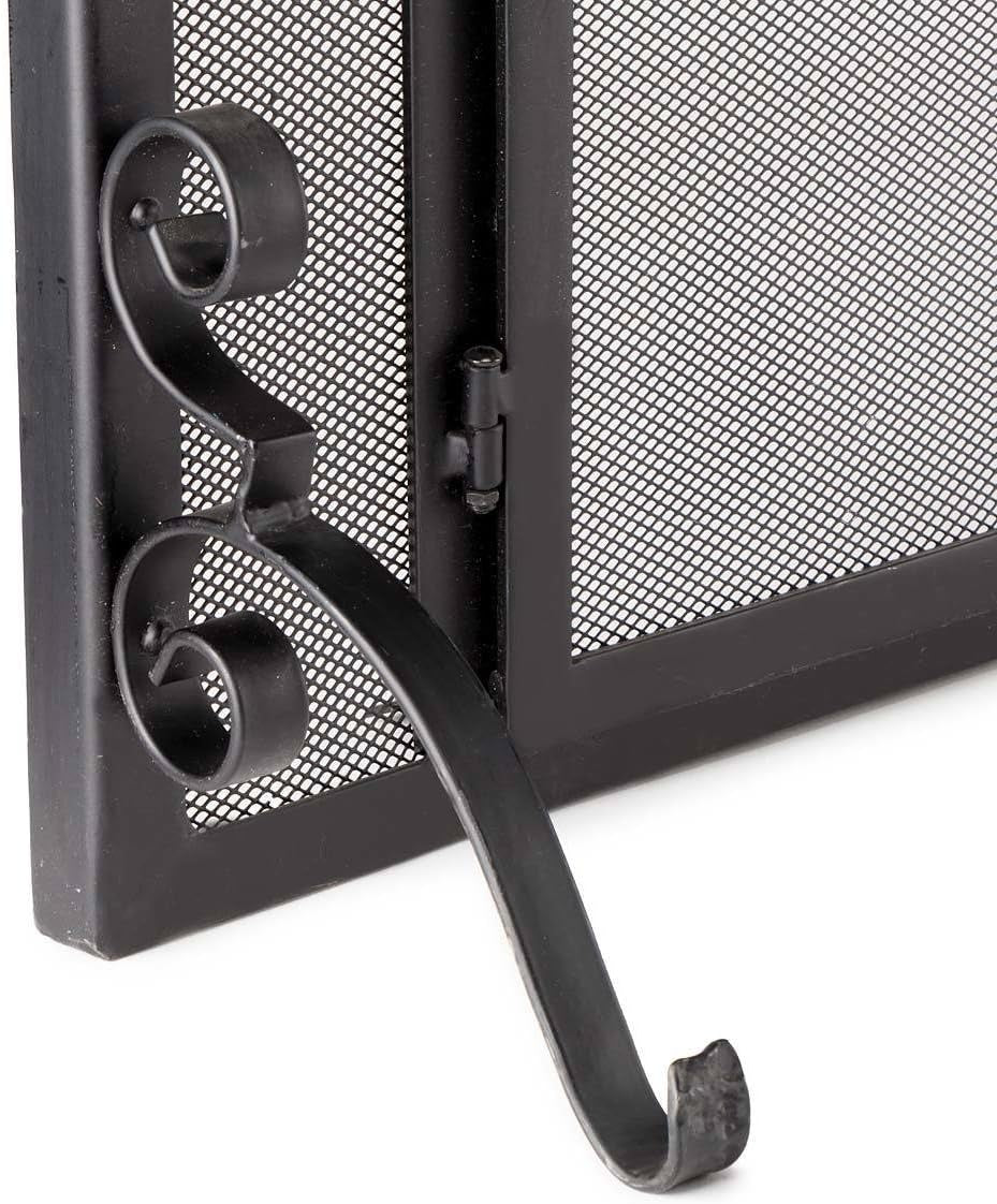 Metal Fireplace Screen Flatguard Black | 44" W X 33" H | 2 - Door | Spark Guard Indoor Grate | Iron Fire Place Cover | Wood Burning Stove Decorative Accessories