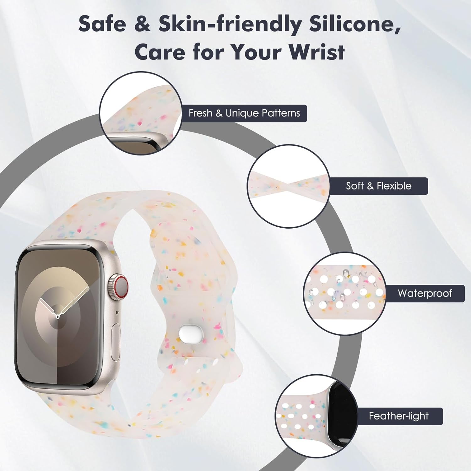 Sport Band Compatible with Apple Watch Band Ultra/Ultra2 49Mm/Series 10/9/8/7/6/5/4/3/2/1/SE 38/40/41/42/44/45/46Mm,Colorful Flakes Recycled Silicone Watchband Breathable Replacement Bands