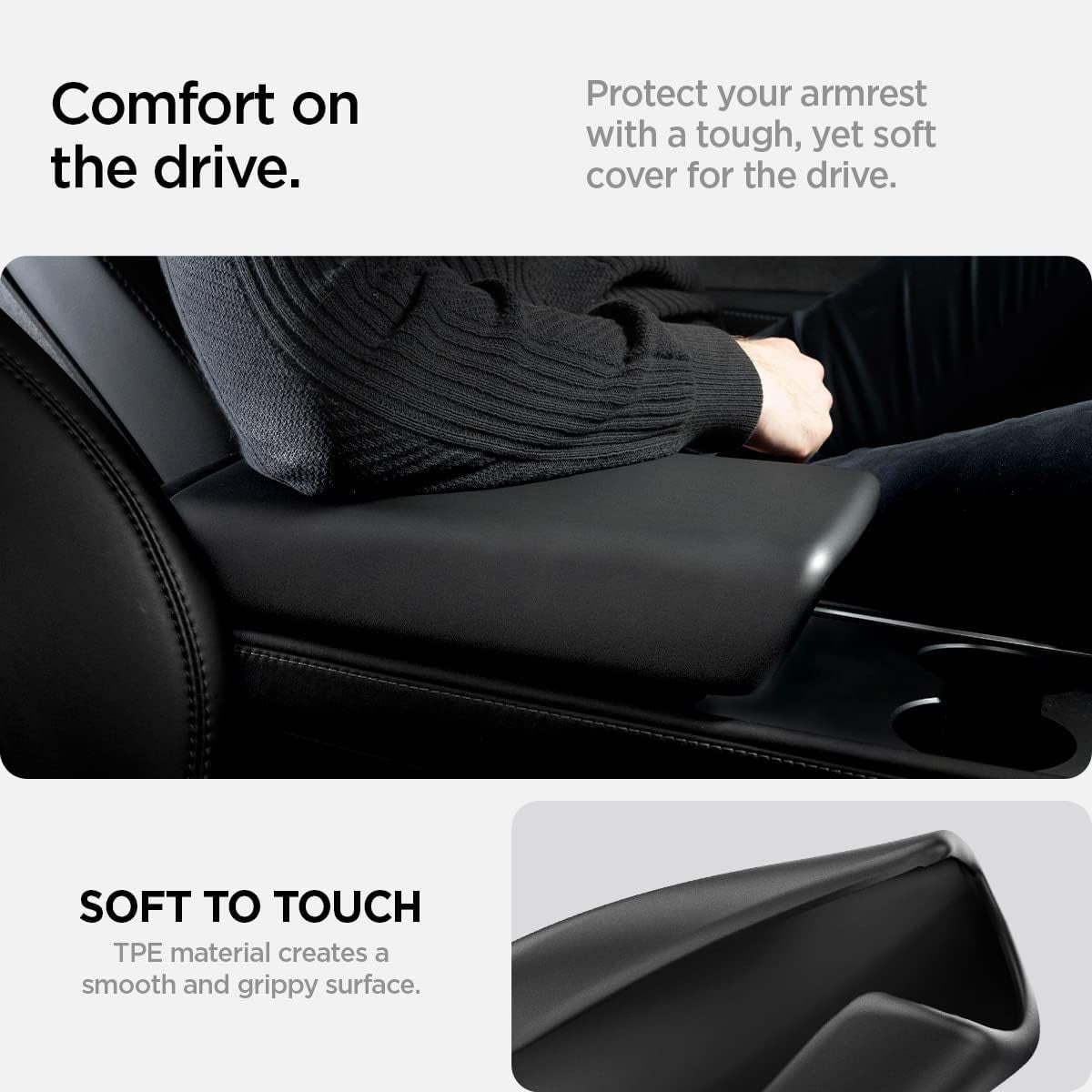 Center Console Non-Slip Armrest Cover Designed for Tesla Model 3/Y 2023/2022 with EZ Snap on Instant Install [Not Compatible with Model 3 2024 Refresh] Black