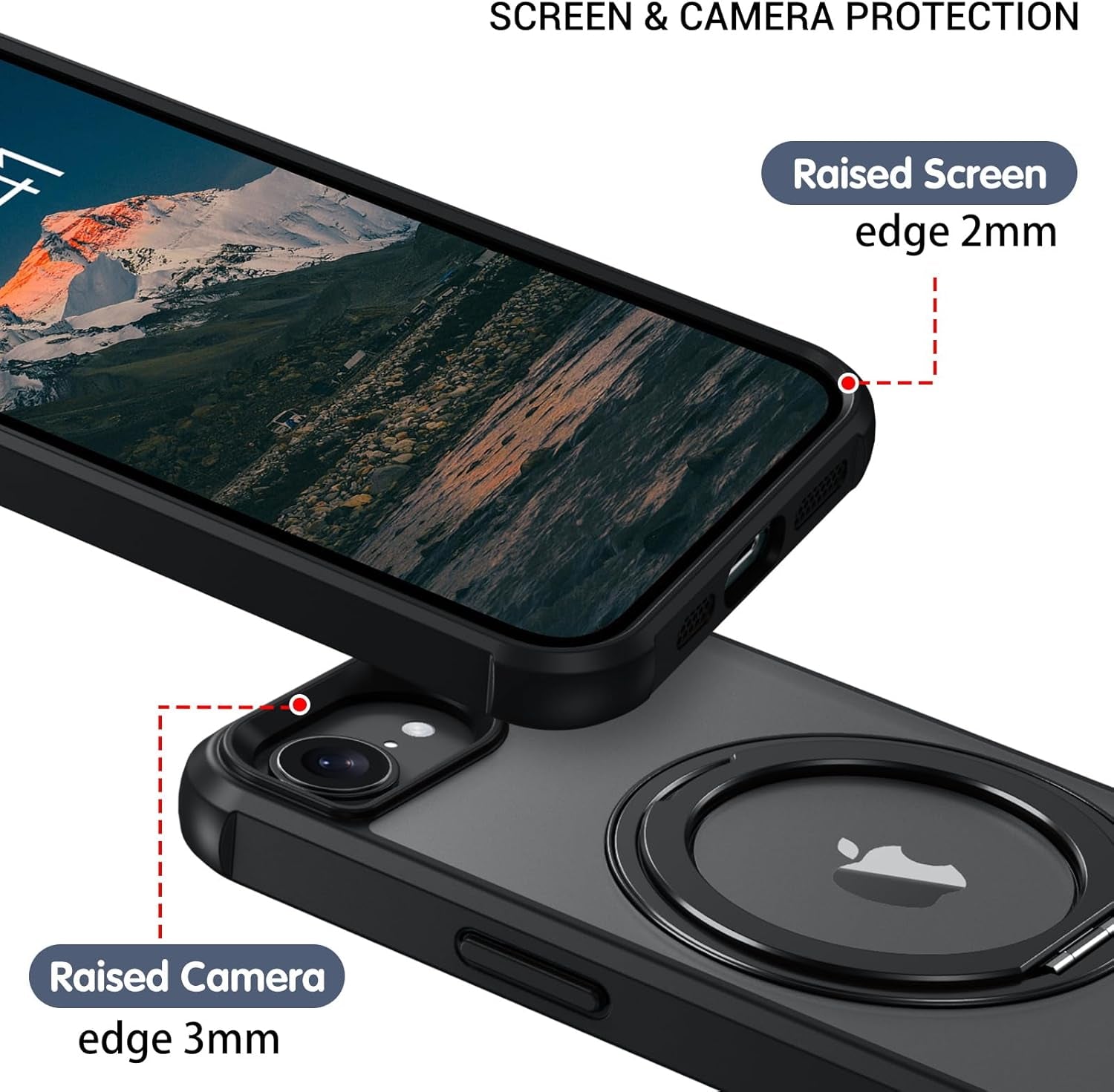 for Iphone 16E Case, Iphone 16E Magnetic Phone Case with Magsafe Rotatable Invisible Kickstand Ring Holder Design Shockproof Women Men Girl Boy Protective Cover for Iphone 16E 6.1", Black