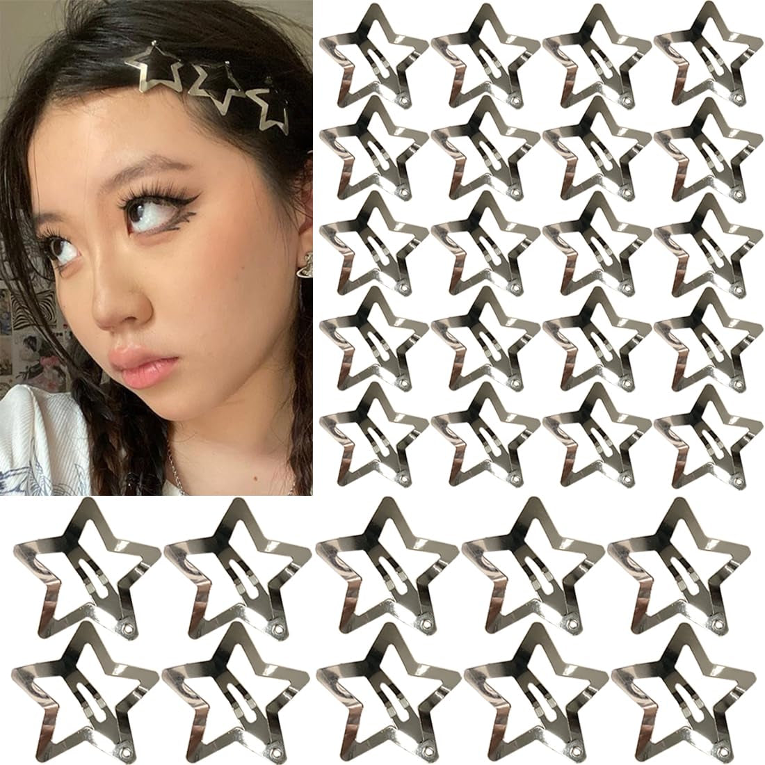 20 PCS 1.22" Star Hair Accessories - Non-Slip Metal Snap Clips and Barrettes for Girls & Women, Y2K Style
