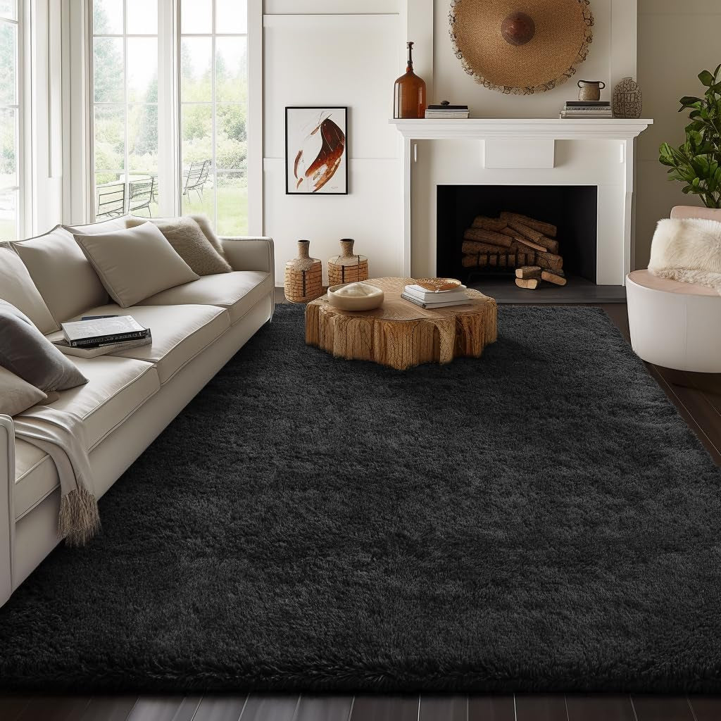 Area Rugs 9X12 Living Room, Large Grey Bedroom Carpet, Big Shag Indoor Thick Soft Nursery Rug, Gray Fluffy Carpets for Boy and Girls Room Dorm Home Decor Aesthetic