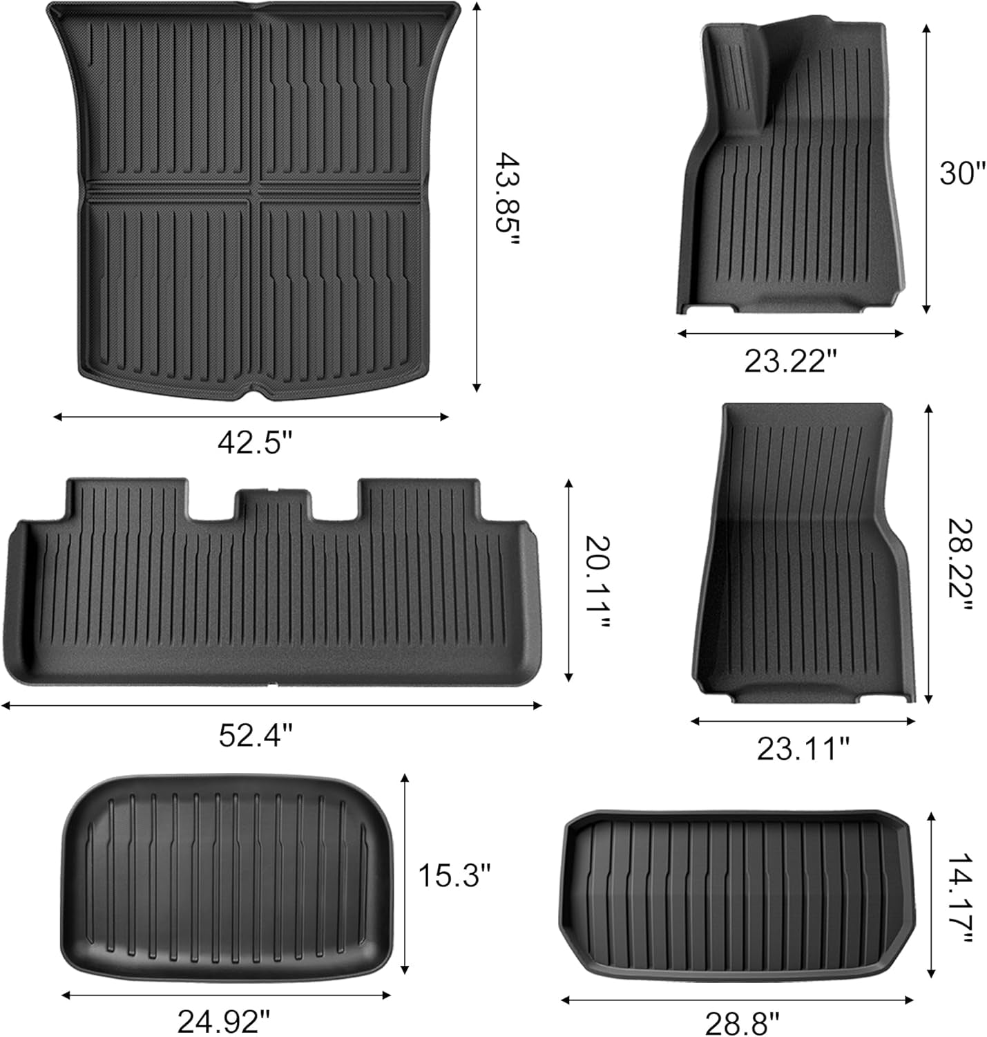 All Weather Floor Mats for Tesla Model Y 5-Seater 2024 2023 2022 2021, Anti-Slip TPE Waterproof Anti-Slip Front & Rear Trunk Mats Cargo Liners Accessories, Full Set Floor Liners, Set of 6