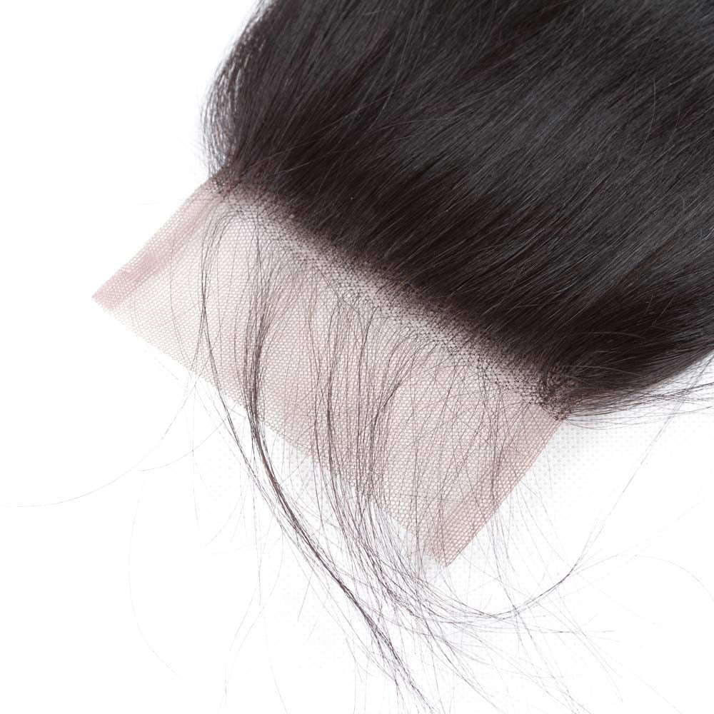 Straight Lace Closure 4X4 Free Part Closure 100% Brazilian Virgin Human Hair Lace Closure Straight Hair Weave with Baby Hair Natural Black Color(10Inch)