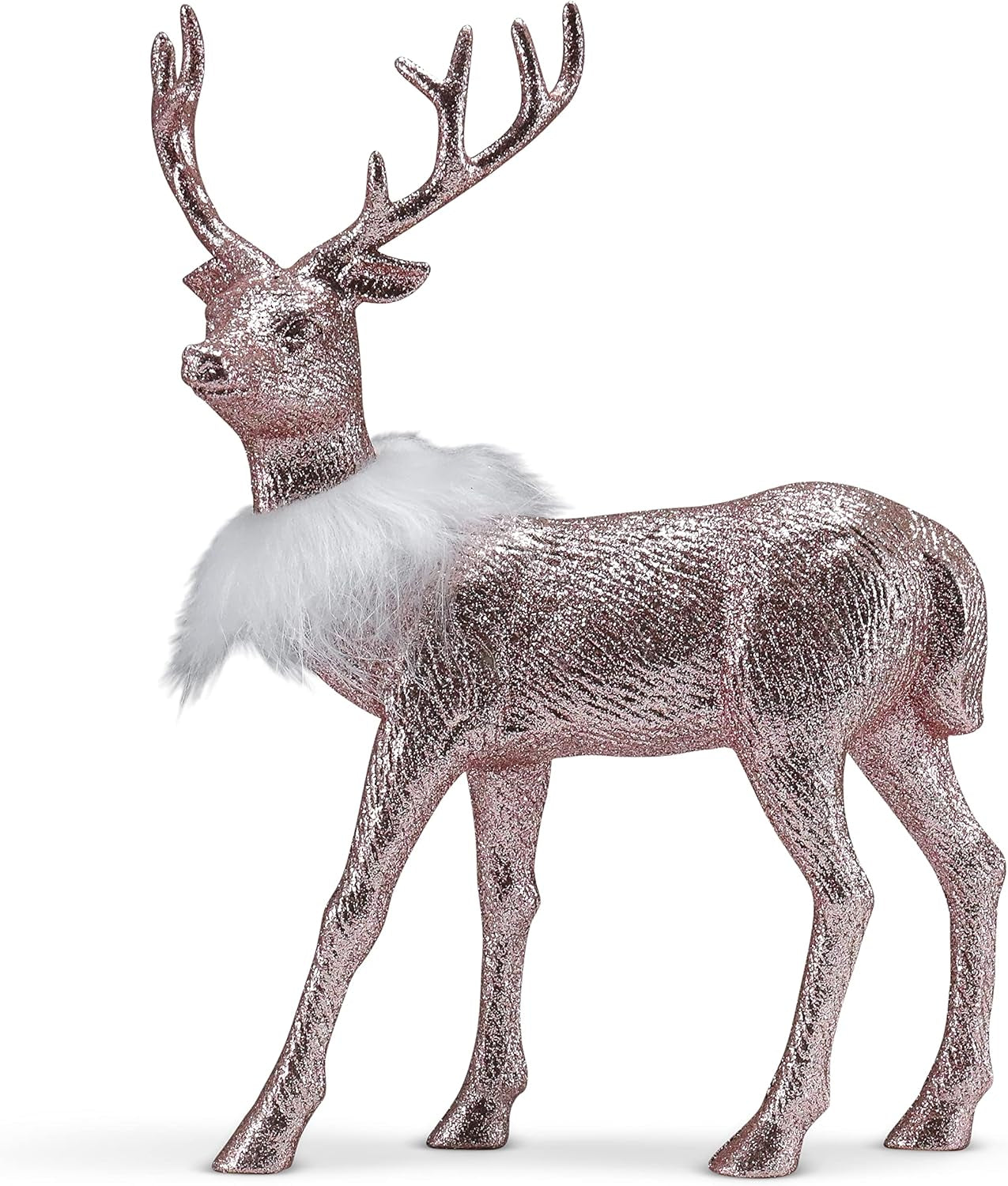 Rose Glitter Christmas Reindeer - Xmas Holiday Party Deer Figurine Statues Dinner Tabletop Decorations Centerpiece Mantle - 12" Pack of 2