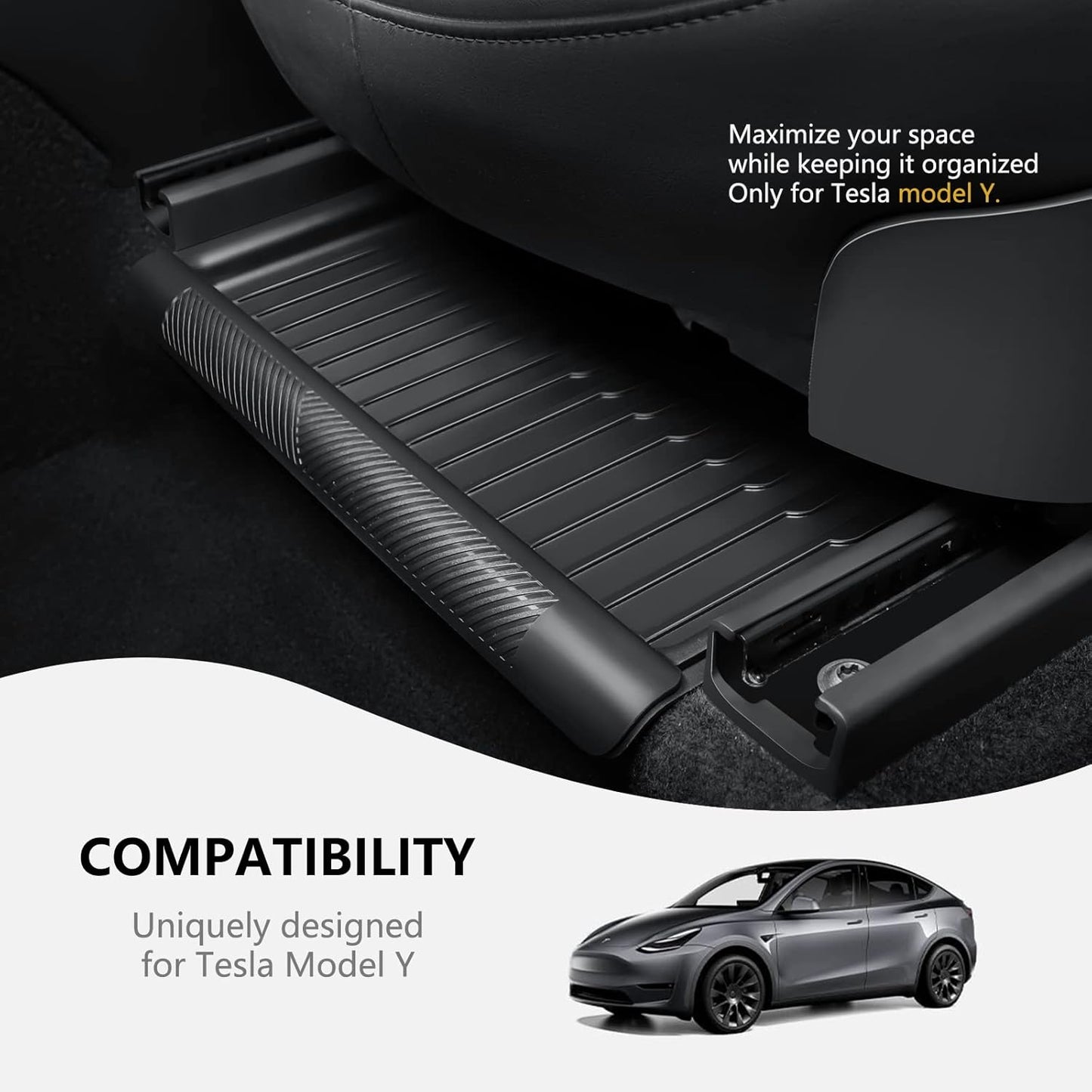 2PCS under Seat Storage Box for Tesla Model Y 2024, TPE Storage Tray Box with Lid, Model Y Organizer Accessories 2020-2024, Black (For Five-Seater Model Y)