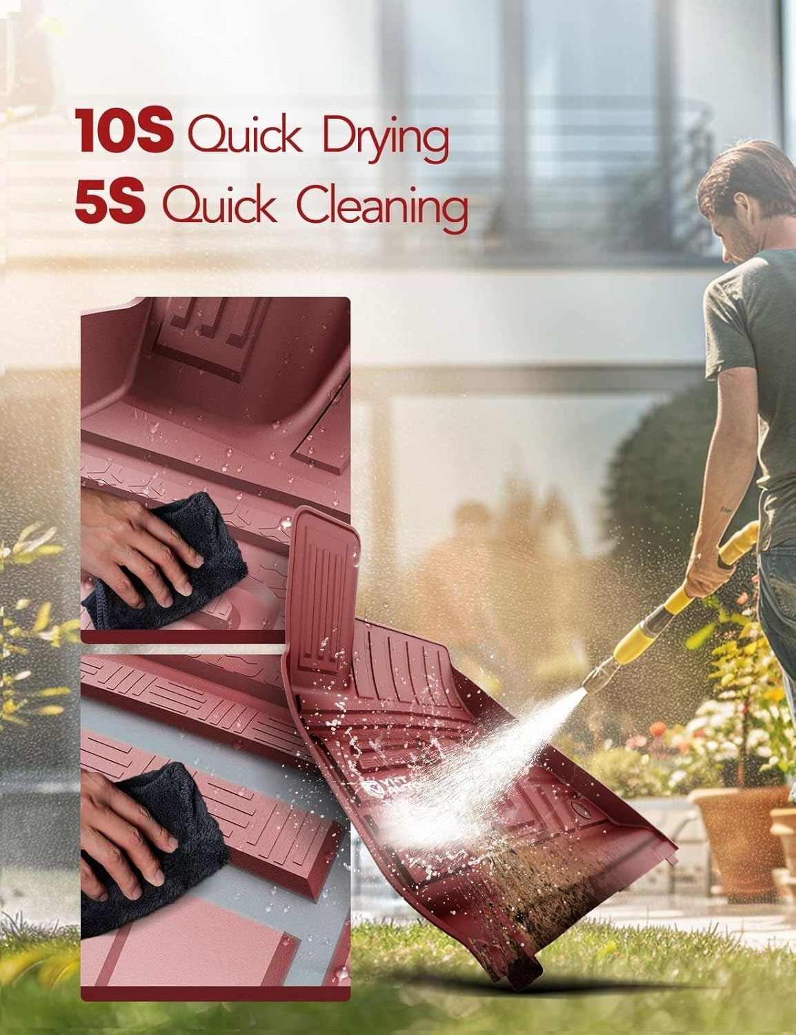 Floor Mats Compatible with Tesla Model 3 2021-2023, All Weather TPE Front Rear Cargo Liner, Rear Storage Mats, Model 3 Accessories, Red, Set of 6