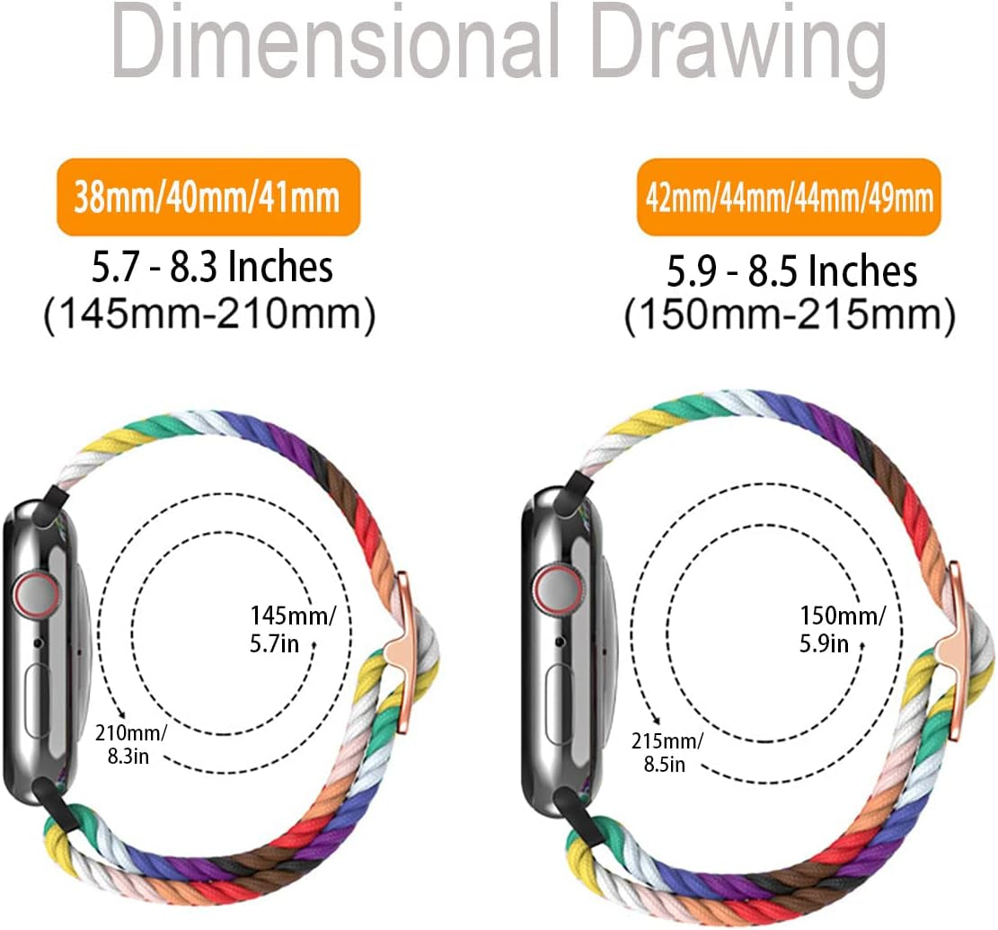 Braided Stretchy Solo Loop Strap Compatible with Apple Watch Band 38Mm 40Mm 41Mm 42Mm Women Men Adjustable Nylon Elastic Wristbands for Iwatch Series 10 9 8 7 6 SE 5 4 3 2 1 Ultra, 38/40/41/42Mm(Series 10)