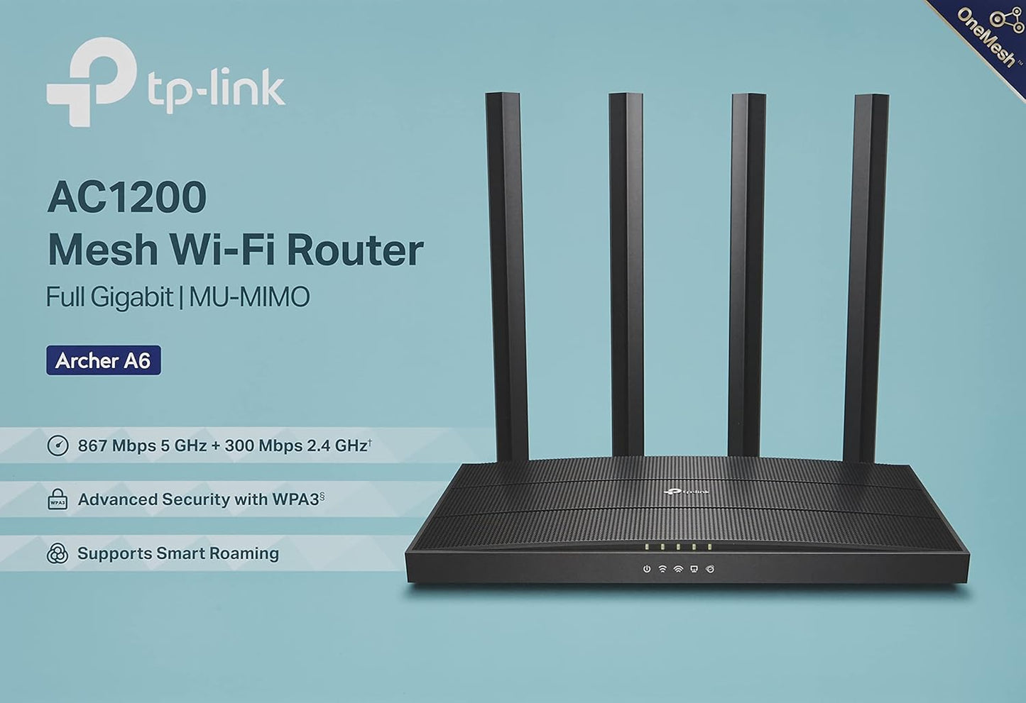 AC1200 Gigabit Wifi Router (Archer A6) - Dual Band MU-MIMO Wireless Internet Router, 4 X Antennas, Onemesh and AP Mode, Long Range Coverage