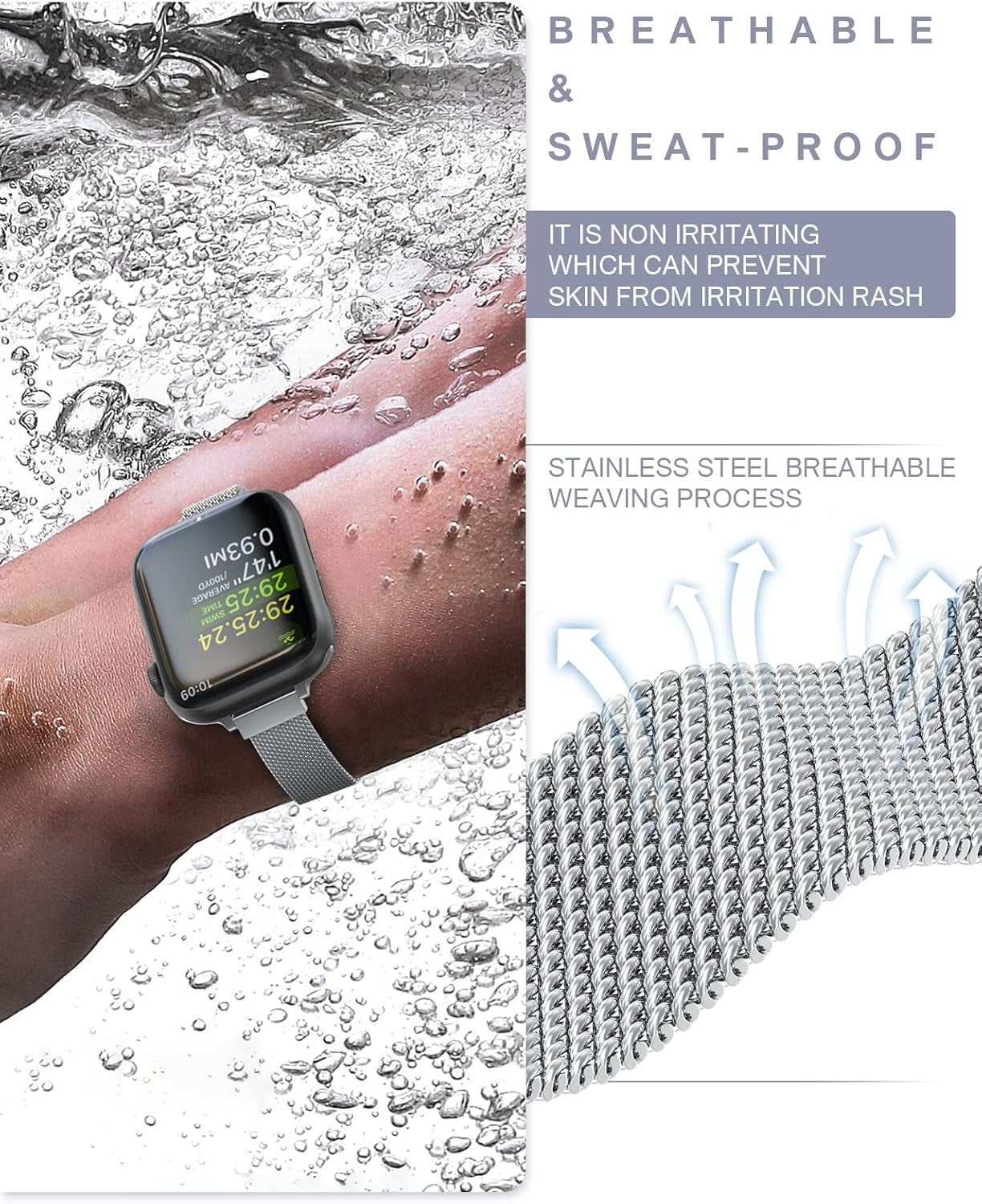 Slim Watch Band Compatible with Apple Watch Band 38Mm 40Mm 41Mm 42Mm 44Mm 45Mm 49Mm Women & Men, Stainless Steel Mesh Loop Magnetic Clasp Replacement for Iwatch Bands Series 9,Ultra 2, SE,