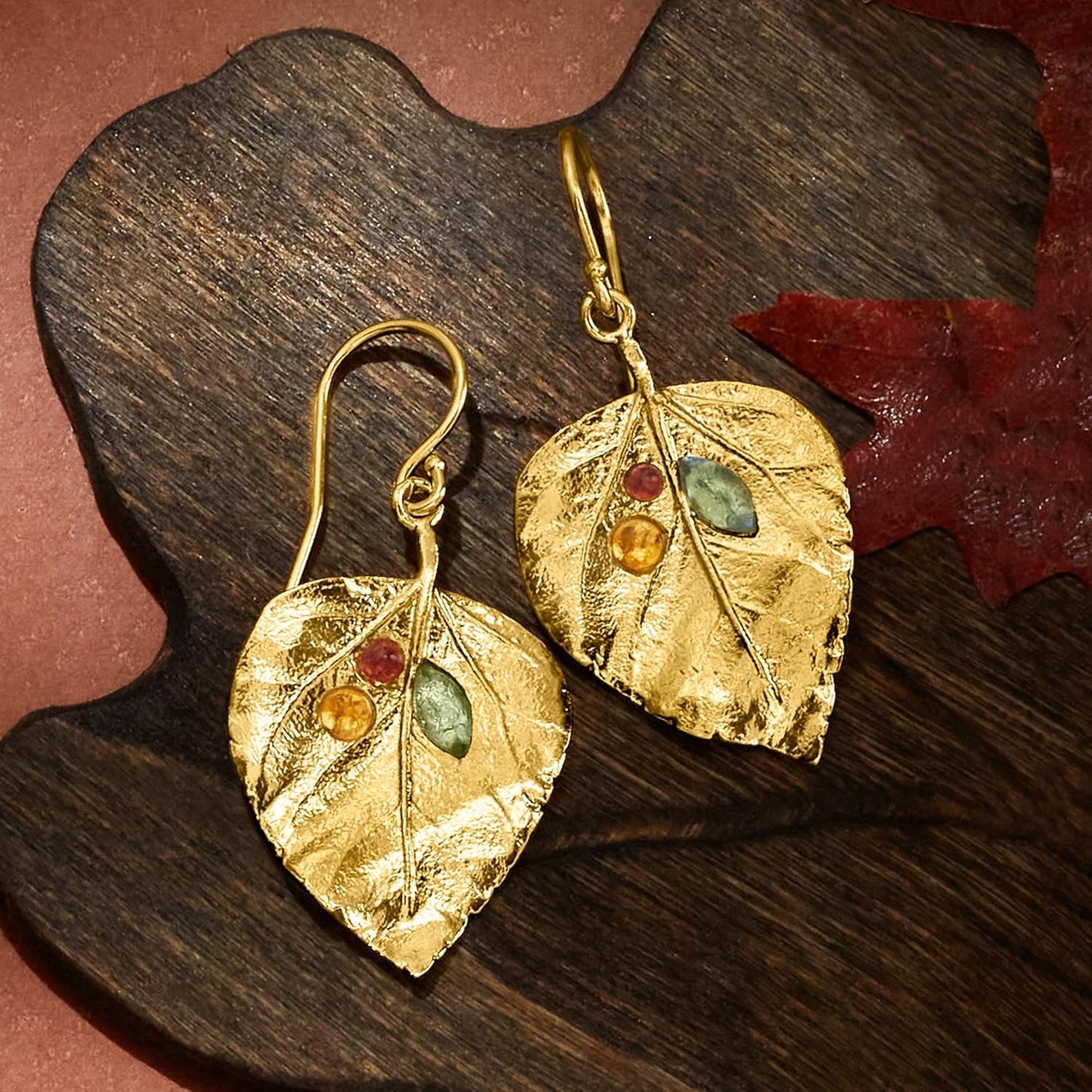 1.40 Ct. T.W. Multi-Stone Leaf Drop Earrings in 18Kt Yellow Gold over Sterling