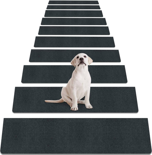 8" X 30" (15 in Pack) Non-Slip Stair Treads Carpet for Wooden Steps, Self-Adhesive Stair Treads Mat, Safety Indoor Stair Runner Mats, anti Slip Stair Rugs for Kids Elders and Dogs，Black