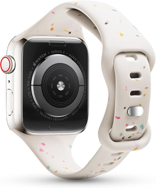 Sport Band Compatible with Apple Watch Band 44Mm 45Mm 42Mm 46Mm for Women Girls, Silicone Slim Wristband for Apple Watch Bands, Breathable Recycled Strap for Iwatch Bands Series 10 9 8 7 6 SE 5 Ultra 4 3 2 1 - Starlight