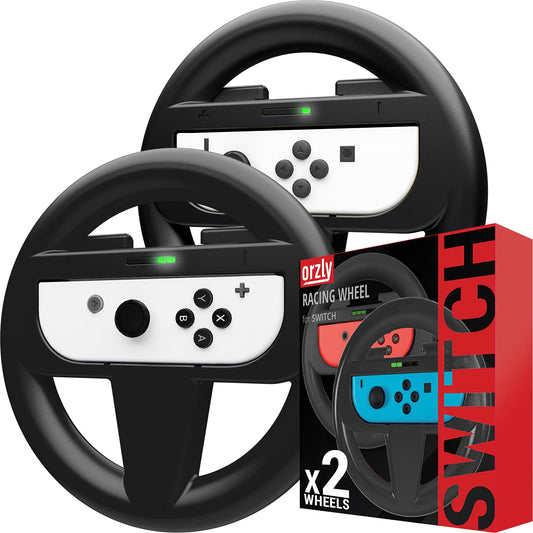 Steering Wheels for Nintendo Switch & OLED Console Joycons, Racing Wheels for Mario Kart 8 Deluxe [Mariokart Switch Steering Wheel Joycon Controller Attachment Accessories]-Twin Pack [2X Black]