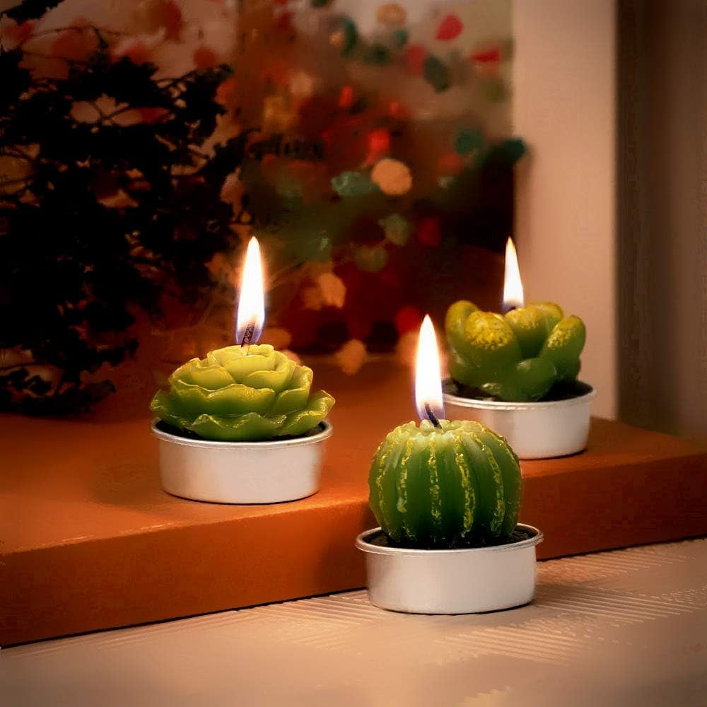 Cactus Tealight Candles, Unscented Decoration Tea Lights Candle, for Decor, Party Favors, Wedding, Baby, and Bridal Shower (12 Pieces)