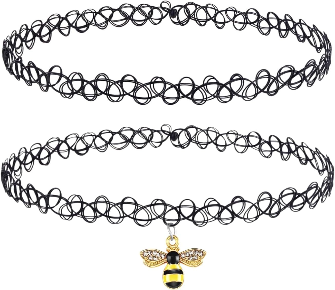 2PC Tattoo Choker Necklace - 90S Choker Necklace Women - 2000S Y2K Black Chokers Rainbow Choker - Butterfly Ying Yang Unicorn Rainbow Charms - Stretchy Elastic Necklace