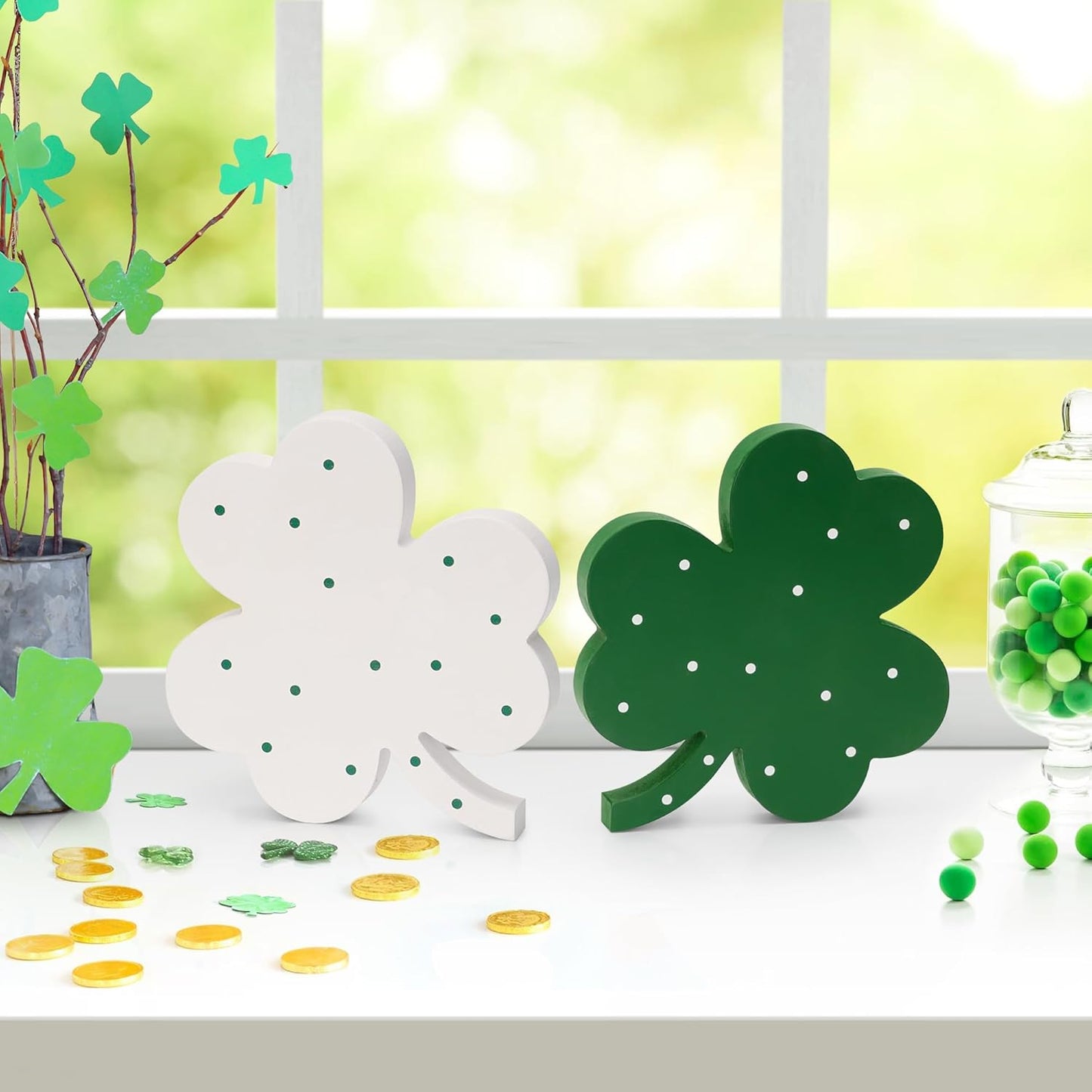 St Patricks Day Decor, Wooden Shamrock Decor for Table, Tiered Tray, Office Desk, Mantle Saint Patricks Day Decorations for the Home, 4 PCS Shamrock Decorations