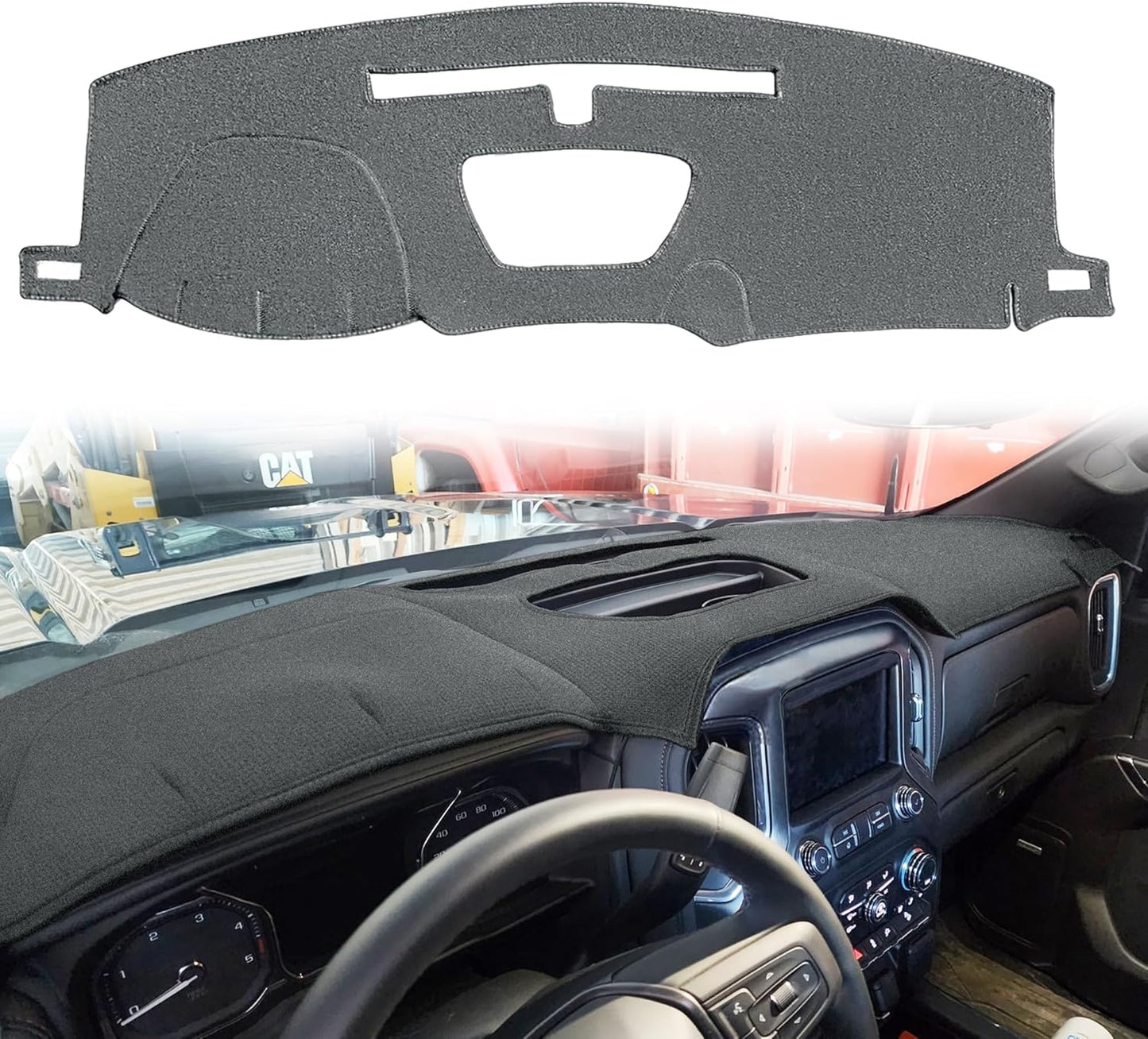 Dash Cover Mat Custom Fit for 2019-2023 Chevy Chevrolet Silverado 1500 2500HD 3500HD/2019-2023 GMC Sierra 1500 2500HD 3500HD W/O Cutout for Heads up Display,Dashboard Pad Carpet(Black) J130