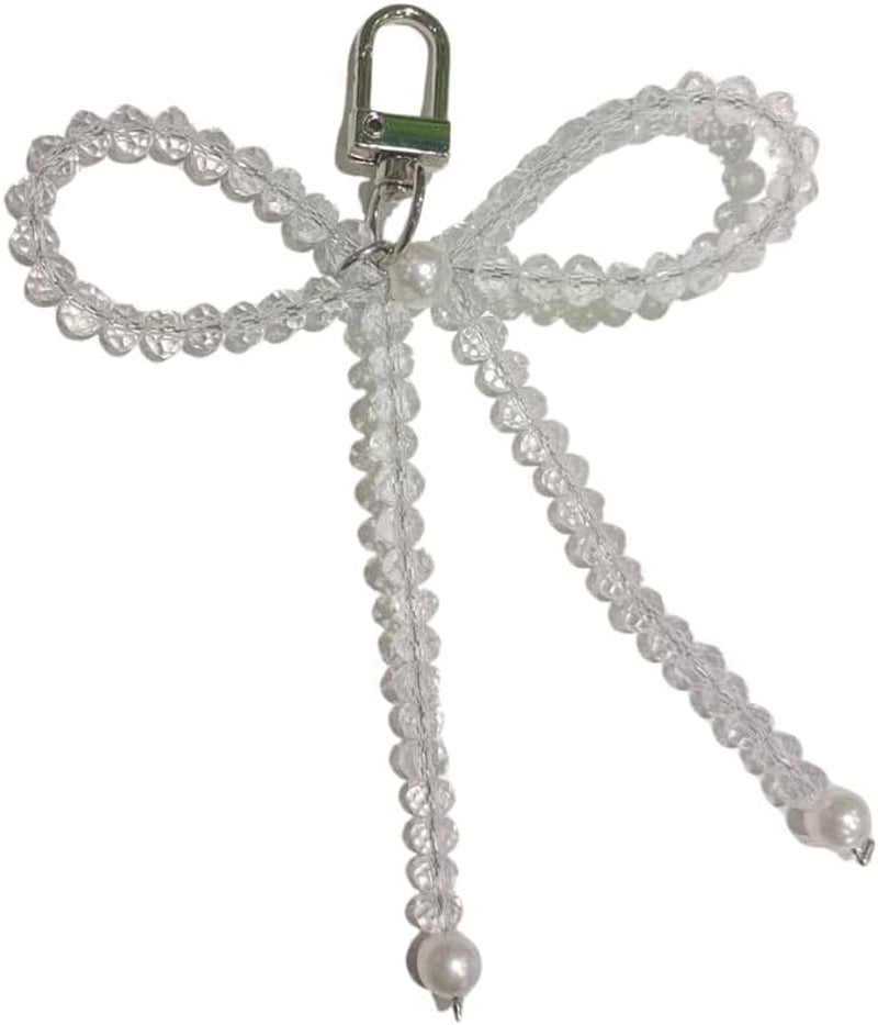 Silver Heart Pearl Bow Keychain Y2K Bowknot Keyring Sweet Bag Car Keys Charms Accessories for Women Girls