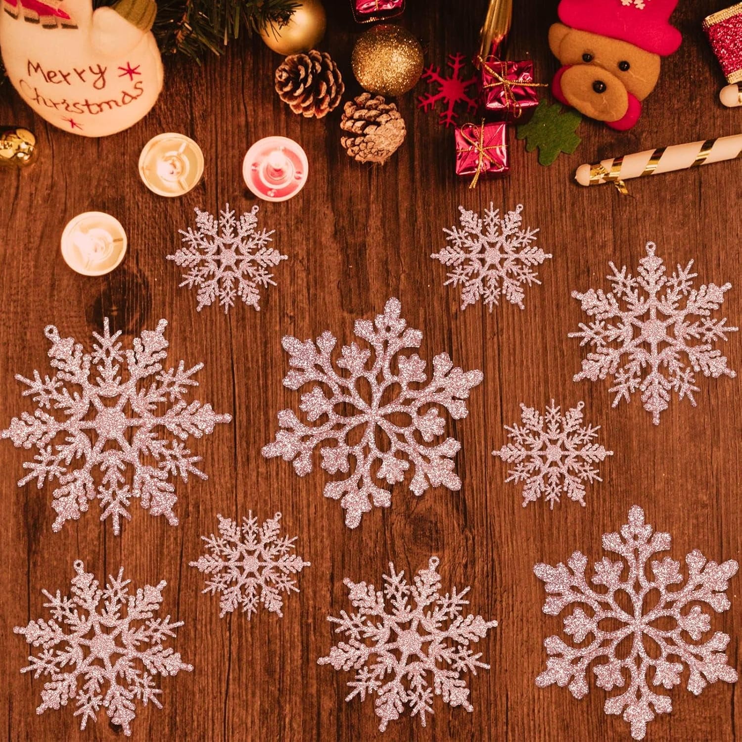 Christmas Tree Decoration Snowflake Ornaments - 36Pcs Rose Gold Glitter Hanging Christmas Snowflake Ornaments for Winter Wonderland Holiday New Year Christmas Tree