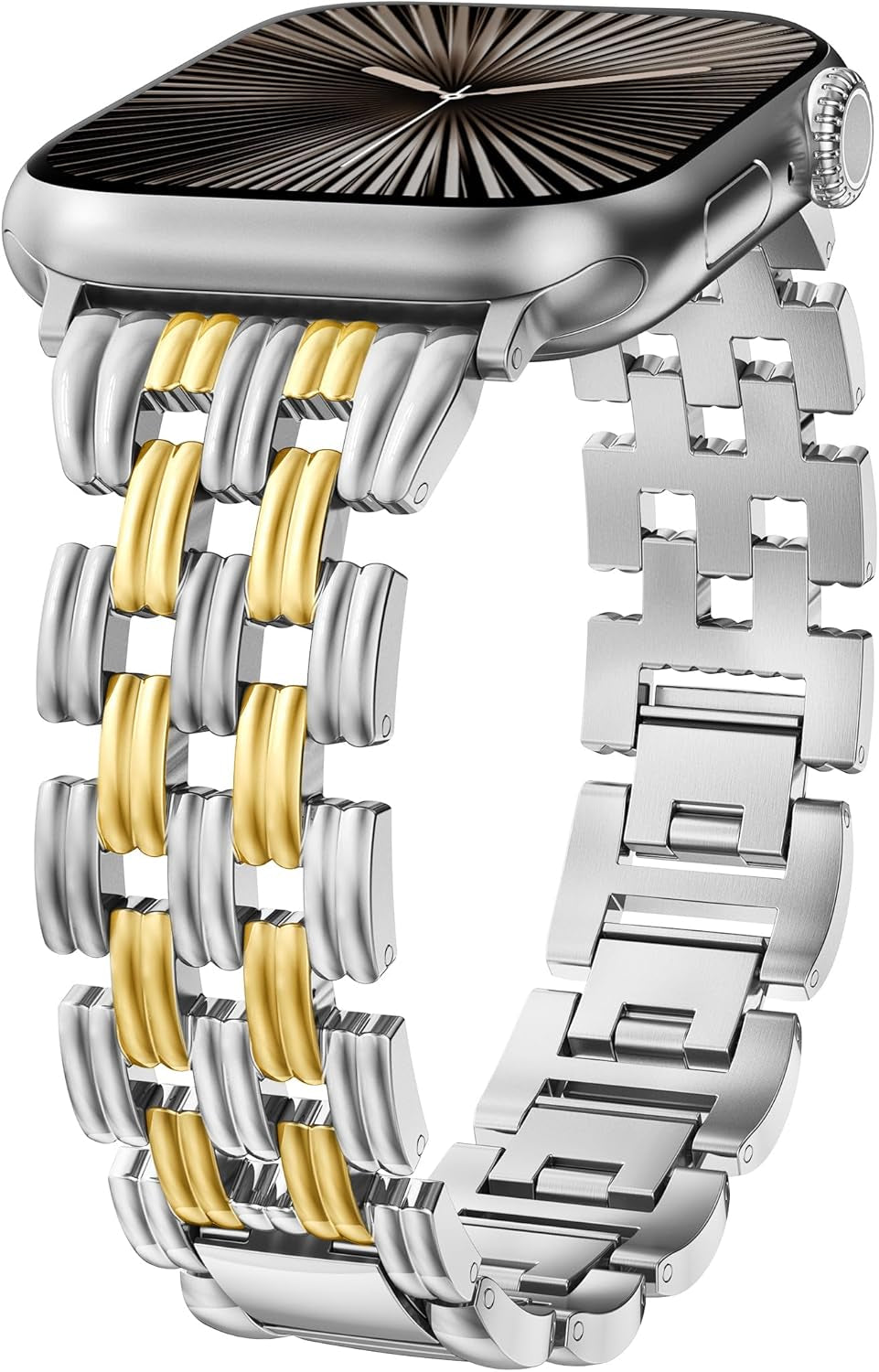 Compatible with Apple Watch Band 42/41/40/38/44/45/46/49Mm Women, Dressy Basketweave Metal Pretty Strap Designer Gold Silver Link Bracelet Wristband for Iwatch Series 10 9 8 7 6 5 4 3 Ultra SE