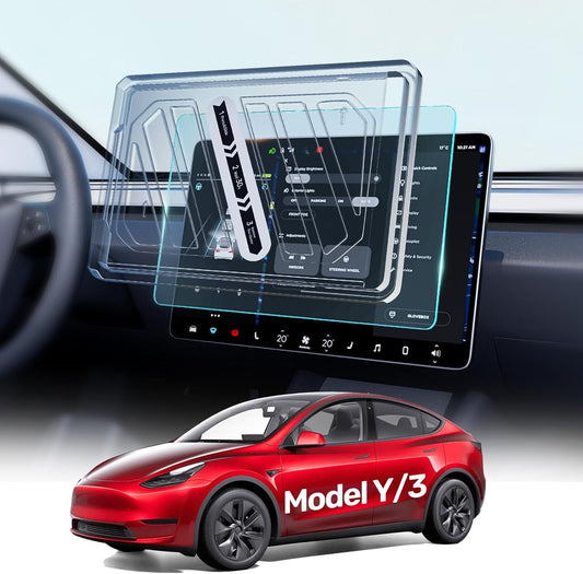 Upgraded 2024 Tesla Model Y/3 Screen Protector Accessories [No Fingerprints & Glare] [Easy-Install] 9H Matte Tempered Glass Design for Model Y(2020-2024)Model 3(2017-2023)-15In with Aligment Frame