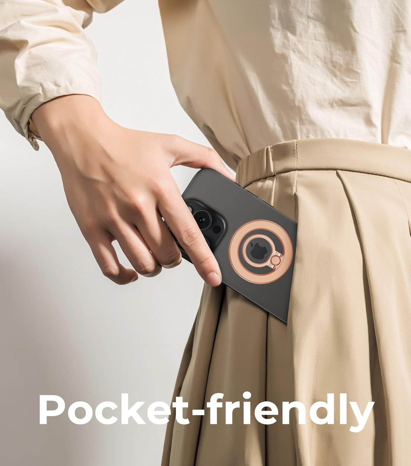 Glitter Magnetic Phone Ring Holder for Magsafe, Magnet Finger Ring Grip Stand Holder, Compatible with Pops0Ckets Magsafe Accessories for Women Iphone 16E,15,14, 13, 12 11 Pro/Max/Plus, Rose Gold