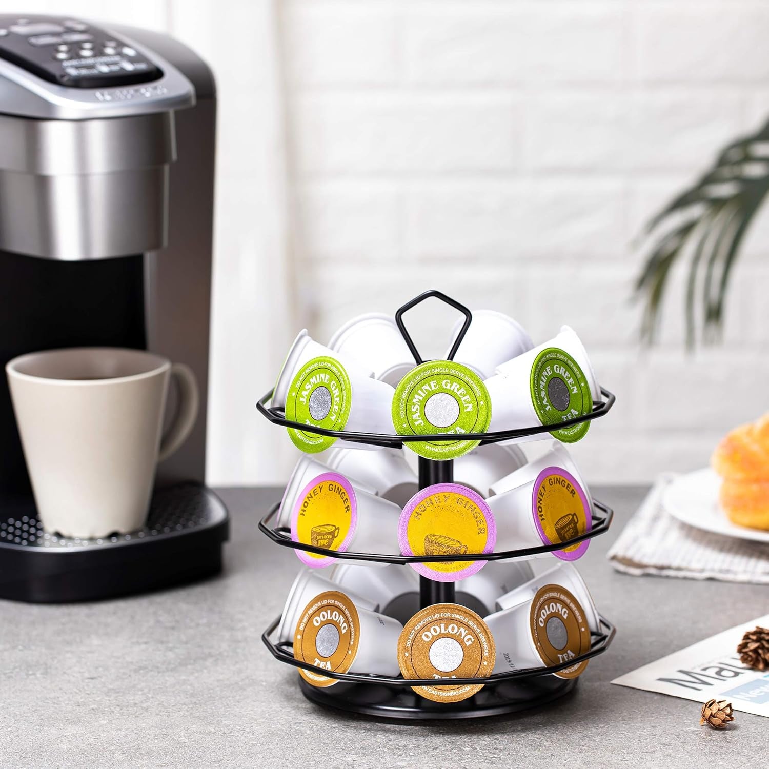 K Cup Holder Carousel 3 Tier for Keurig Pod Holder Metal DIY Install Small for K-Cup Storage Stand 21 K Pod Storage