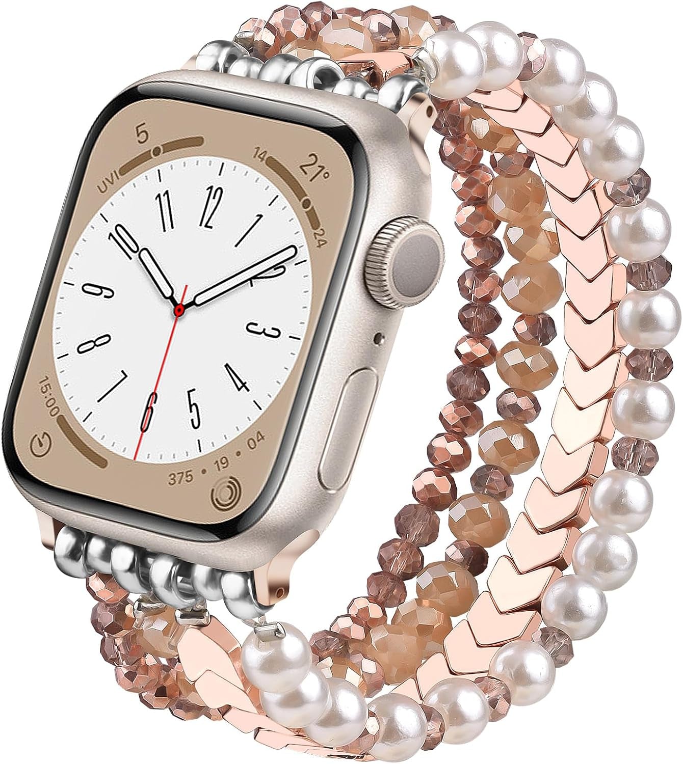 Beaded Bracelet Compatible with Apple Watch Band 38Mm/40Mm/41Mm/42Mm（Series 10） 9/8/7/SE/6/5/4/3/2/1 Women Fashion Handmade Elastic Stretch Strap for Iwatch Bands Replacement