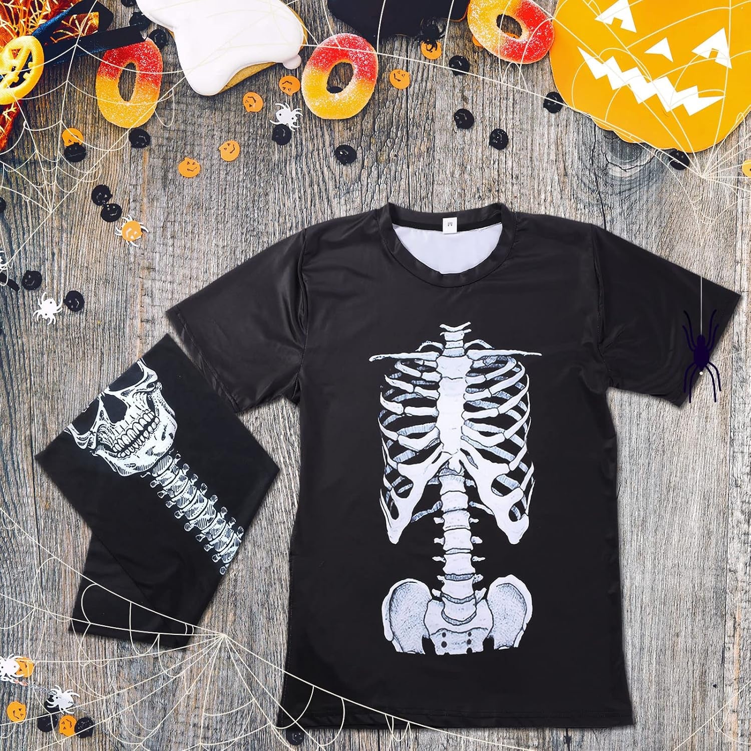Skeleton Shirt and Skull Mask, Women Halloween Costume Skeleton T Shirt Skull Face Bandana Neck Rib Costume(Xl)