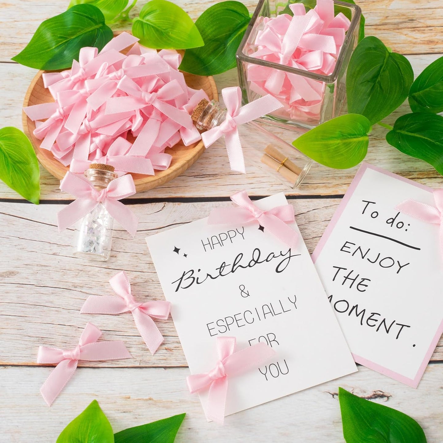 35Pcs Mini Pink Ribbon Bows, Small Satin Ribbon Bow, Cute Soft Bowknot Sewing Accessories for Flowers Bakery Wrapping Christmas Wedding Birthday Party Decoration