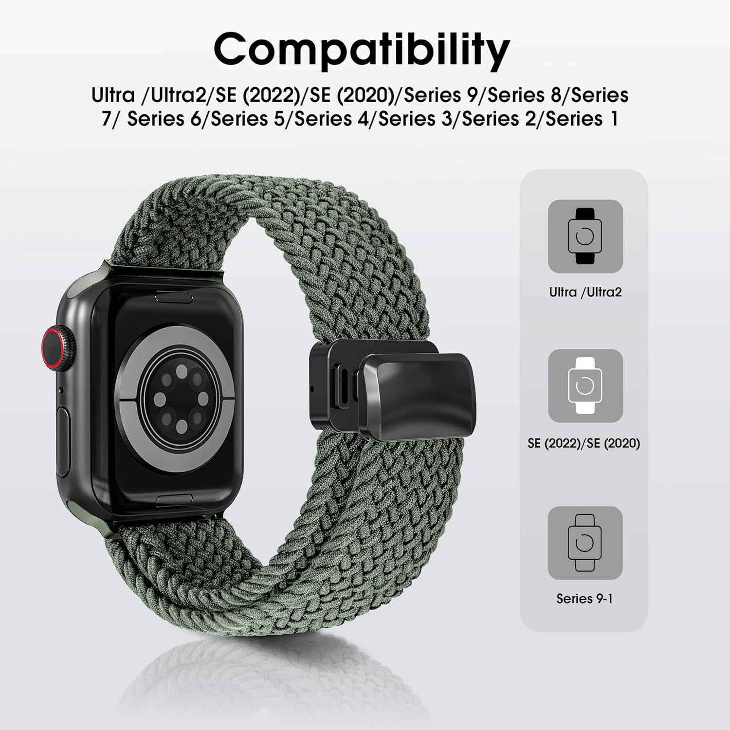 Magnetic Stretchy Watch Band Compatible for Apple Watch Band 38Mm 40Mm 41Mm,Comfortable Adjustable Straps Wristbands for Iwatch Series 9 8 7 6 5 4 SE 3 2 1 Ultra 1 2 Women Men, Army Green