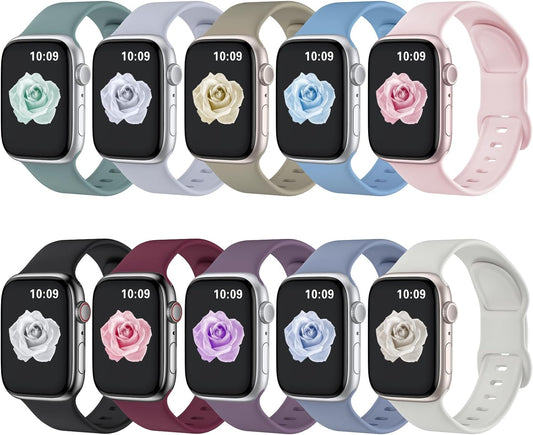 10 Pack Sport Bands Compatible with Apple Watch Band 40Mm 41Mm 44Mm 45Mm 49Mm 38Mm 42Mm Women Men, Soft Silicone Waterproof Strap Iwatch Bands for Apple Watch Series 9 8 7 6 5 4 3 2 SE Ultra